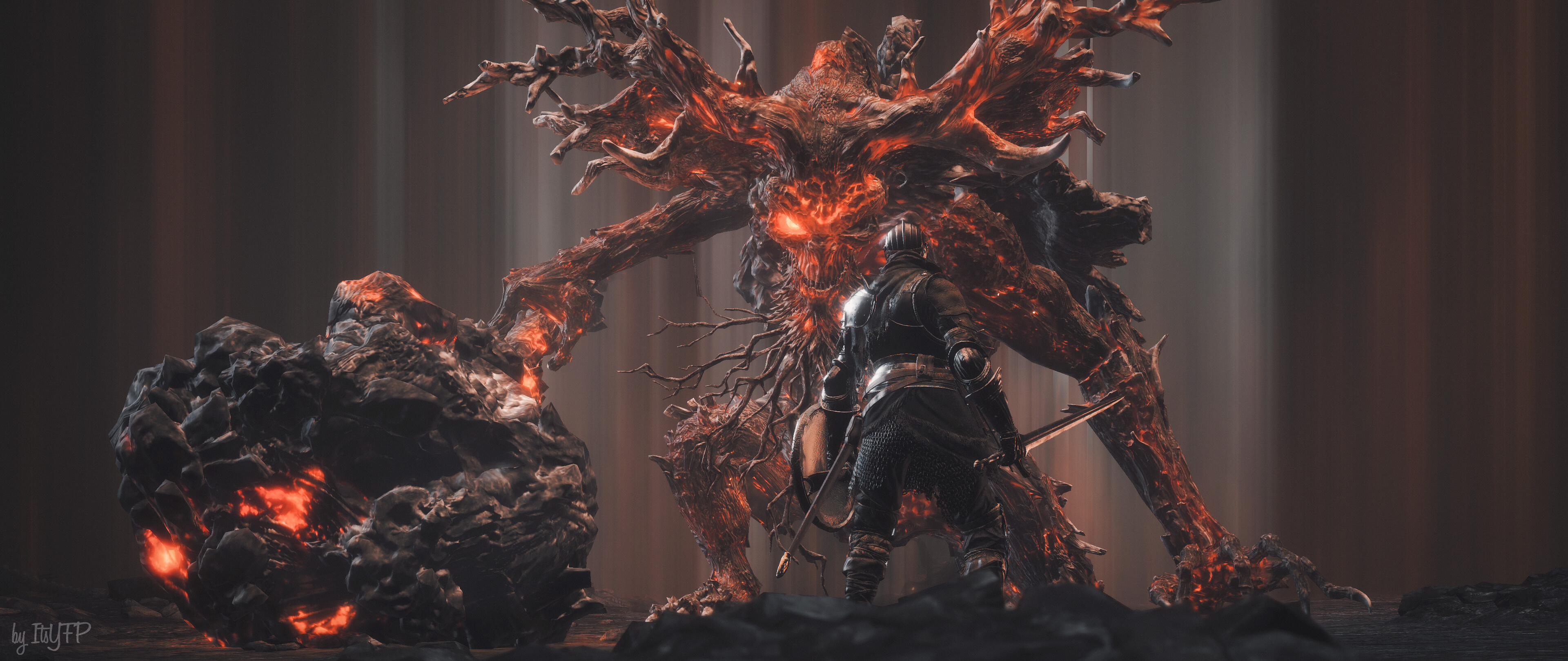 Old Demon King, Ashen One, Old King's Great Hammer, Dual Screen Desktop wallpaper