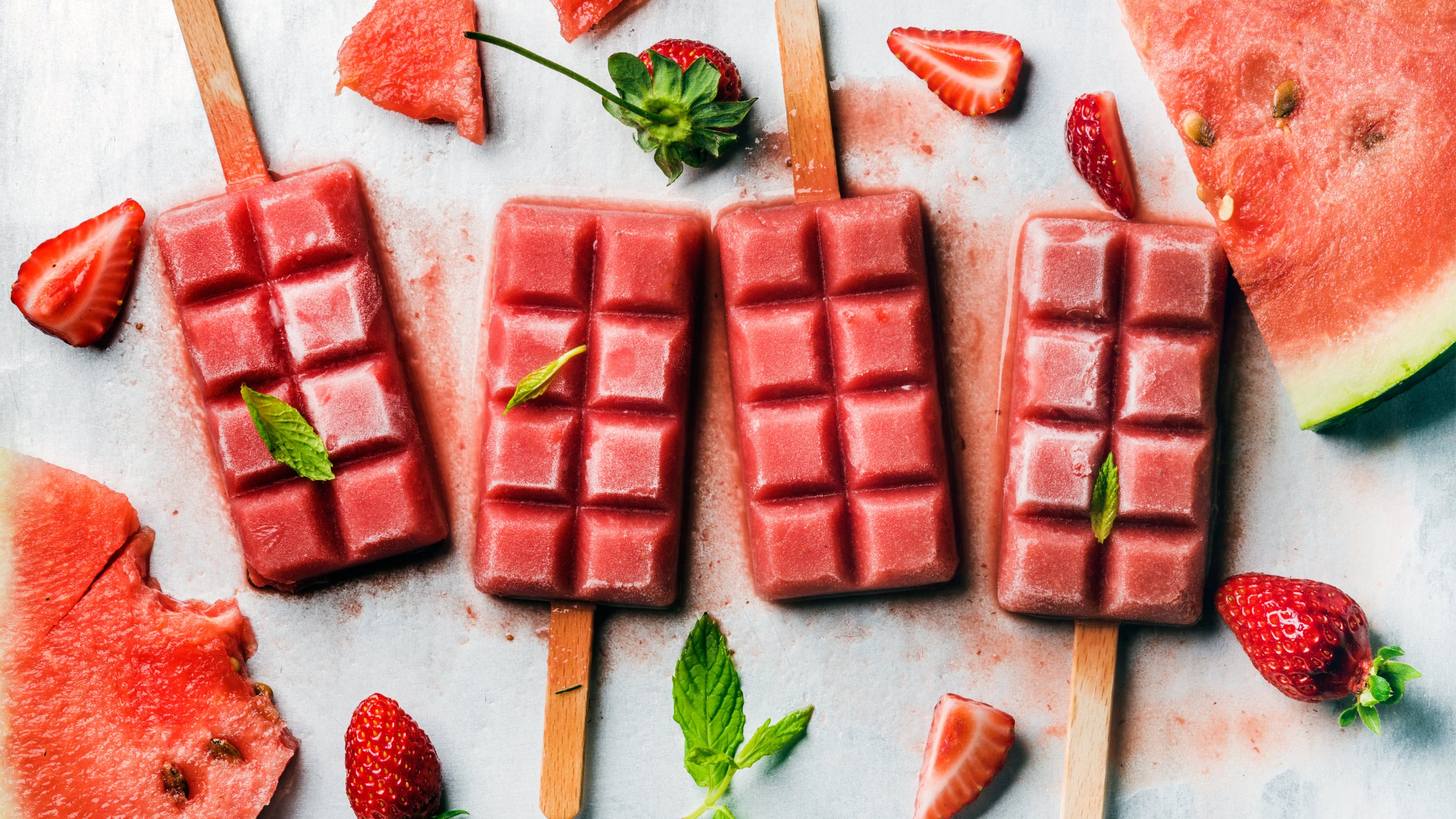 Strawberry watermelon popsicles, UHD wallpaper, Refreshing summer treat, Frozen dessert, 3840x2160 4K Desktop