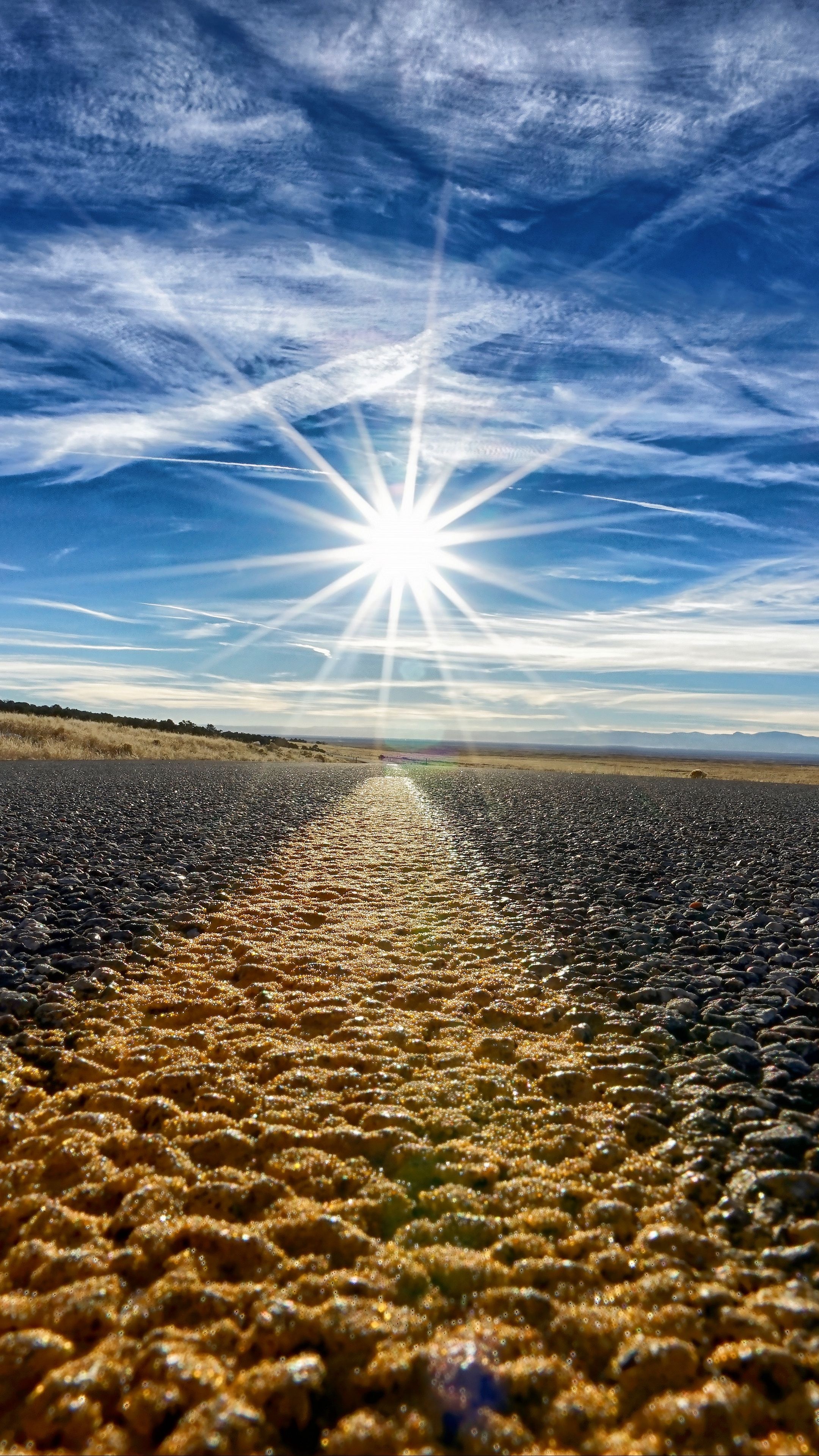 Sunlit road, Horizon marking, Vibrant Samsung Galaxy scenery, 2160x3840 4K Phone