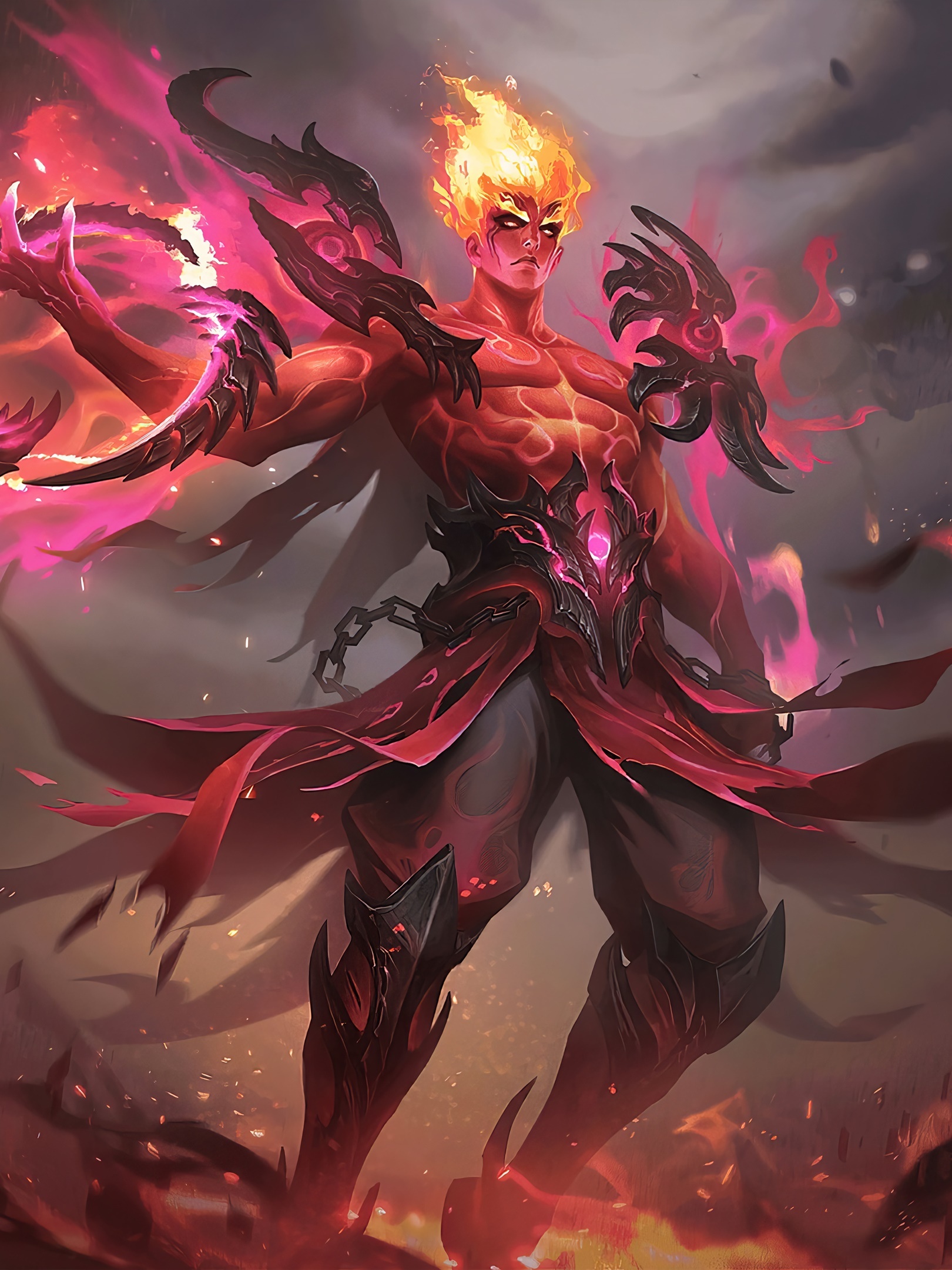 Valir Demonlord skin, Mobile Legends Bang Bang, demonic fire magic, HD Phone wallpaper