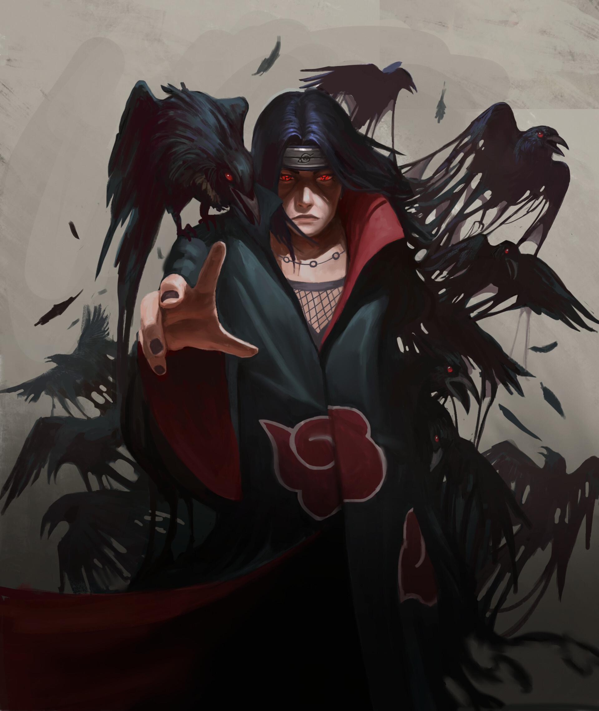Itachi Uchiha, Akatsuki cloak, red-eyed black crows, HD Phone wallpaper