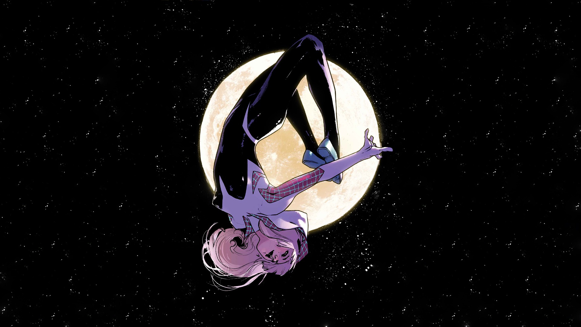 Spider-Gwen (Gwen Stacy), Black starry background, Full HD Desktop wallpaper