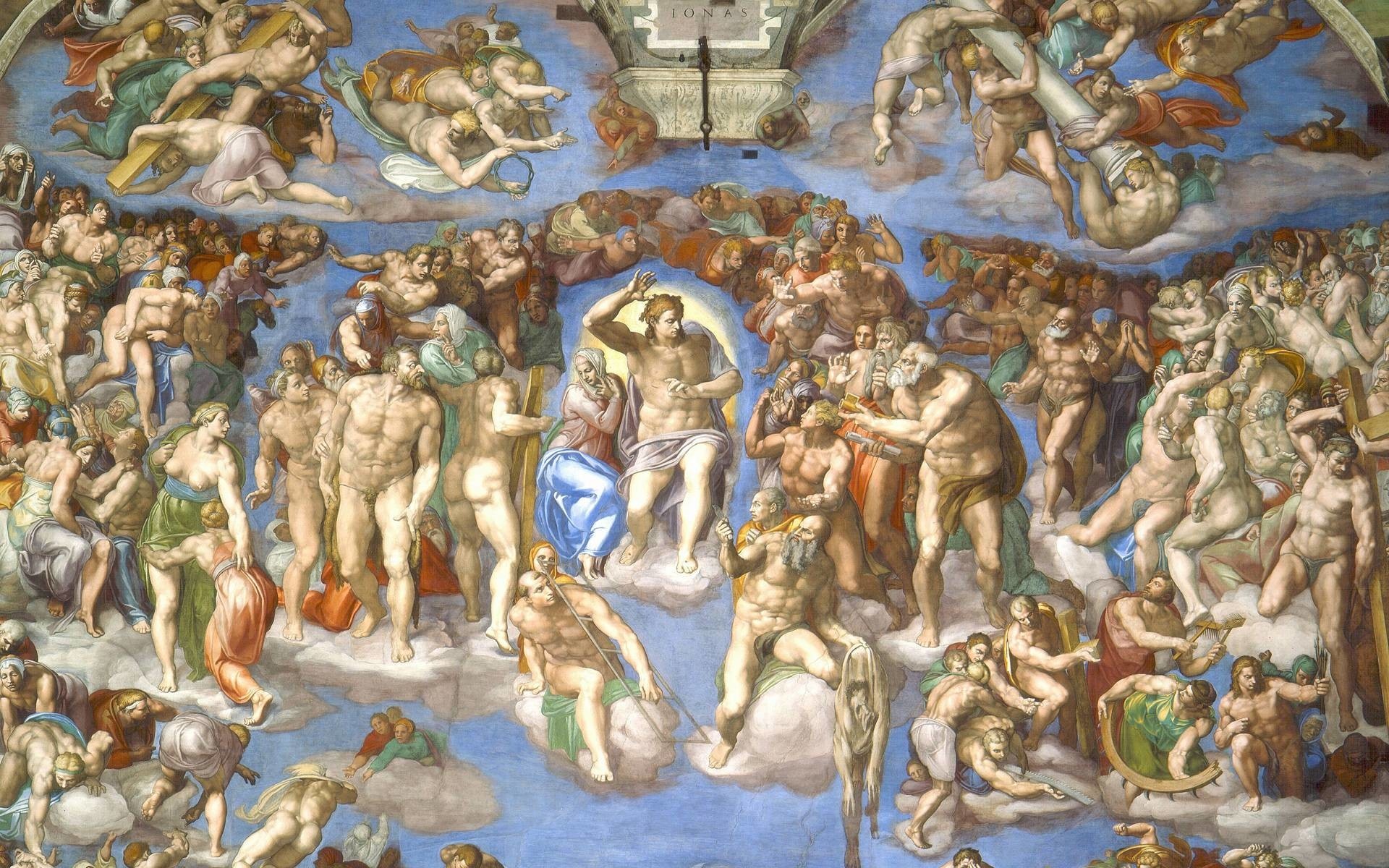 The Last Judgment fresco, Jesus Christ and Virgin Mary, Saint Bartholomew, Sistine Chapel, HD Desktop wallpaper