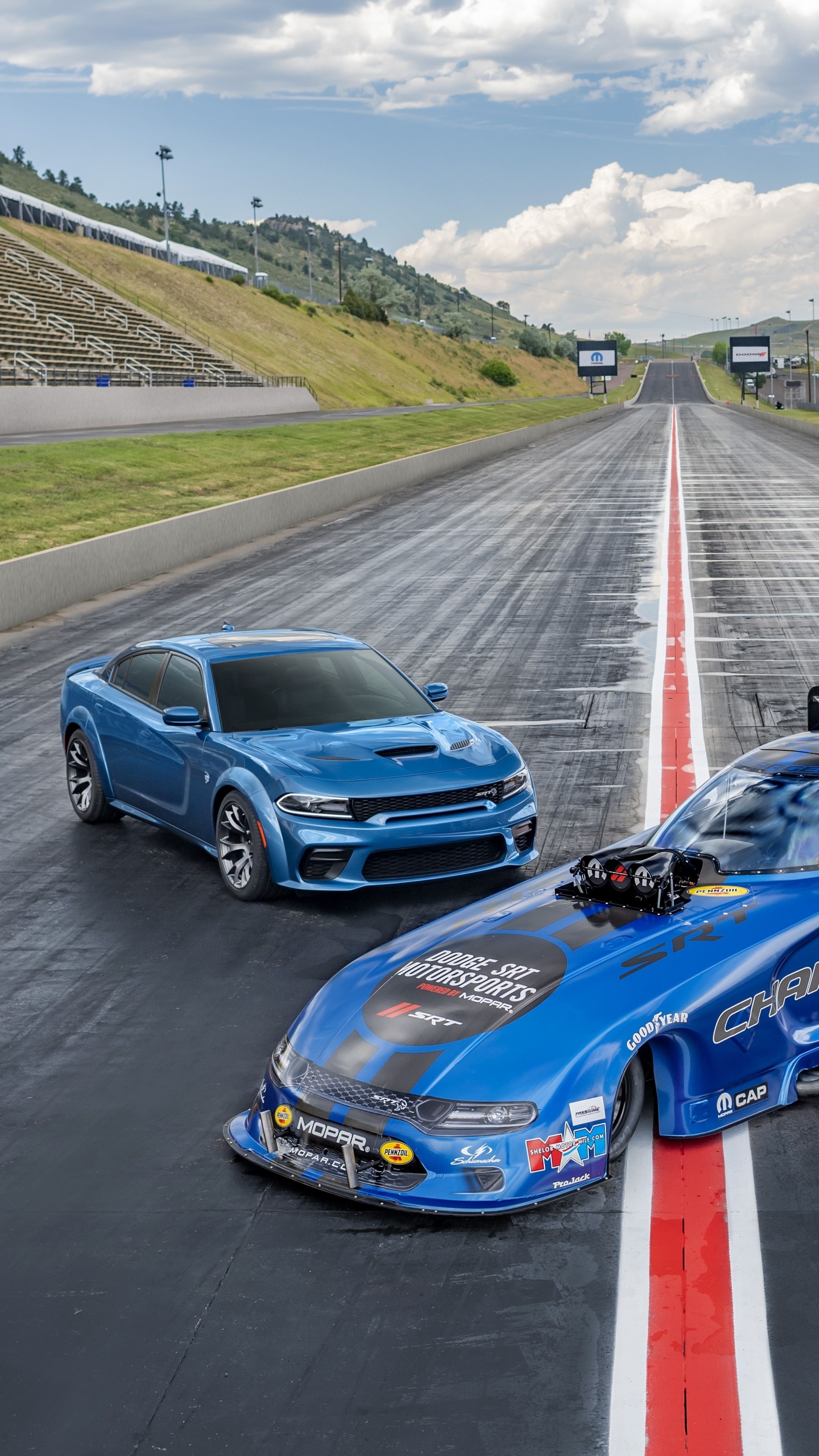 Dodge Charger SRT Hellcat Widebody, Dodge Charger NHRA Funny Car, Bandimere Speedway, 4K Phone wallpaper