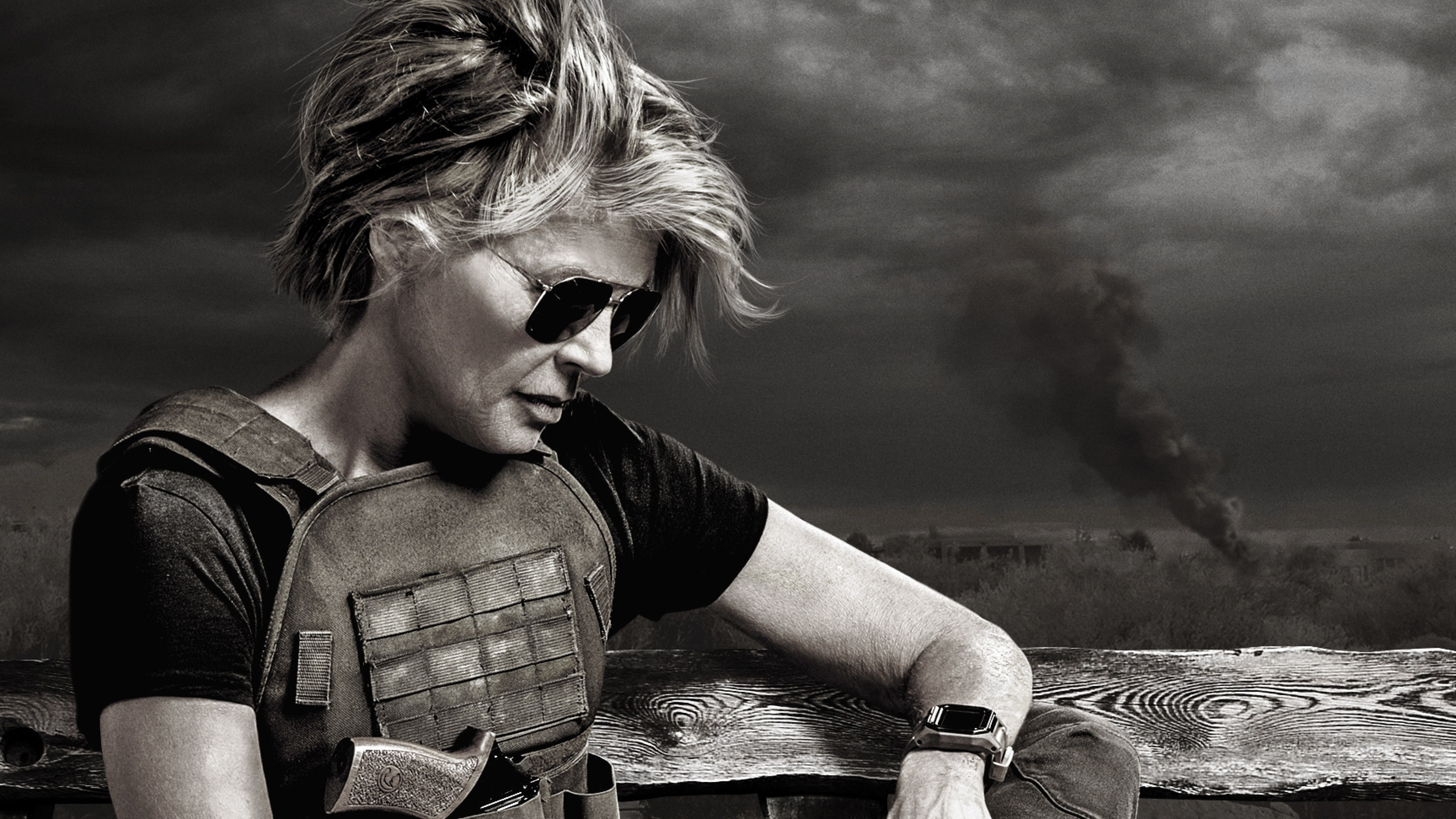 Linda Hamilton in Terminator: Dark Fate, HD wallpapers, 3460x1950 HD Desktop