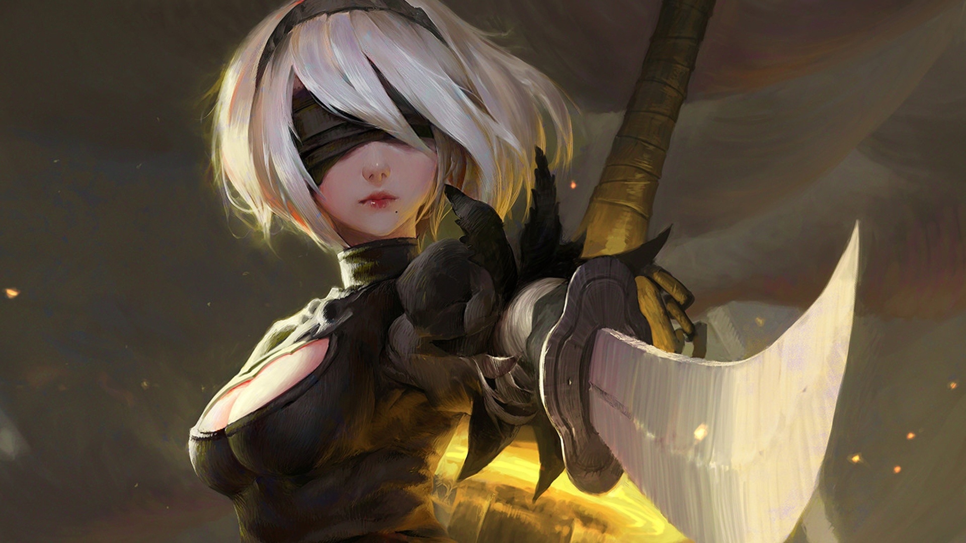 2B, NieR: Automata, Virtuous Contract sword, Full HD Desktop wallpaper