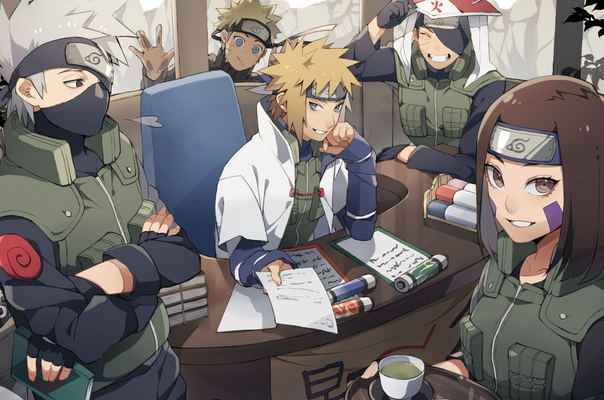 Minato Namikaze, Kakashi Hatake, Rin Nohara, Obito Uchiha, Naruto Uzumaki, HD Desktop wallpaper
