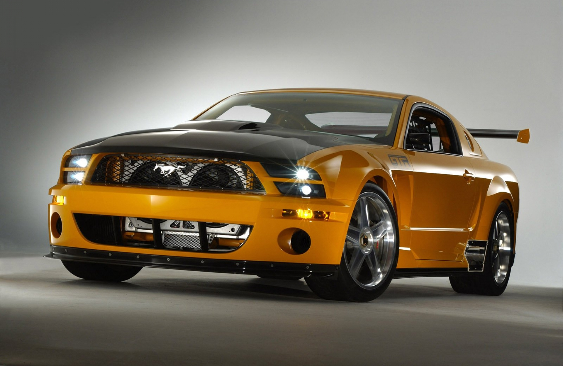 2004 Ford Mustang GT-R Concept, carbon fiber hood, rear wing spoiler, HD Desktop wallpaper