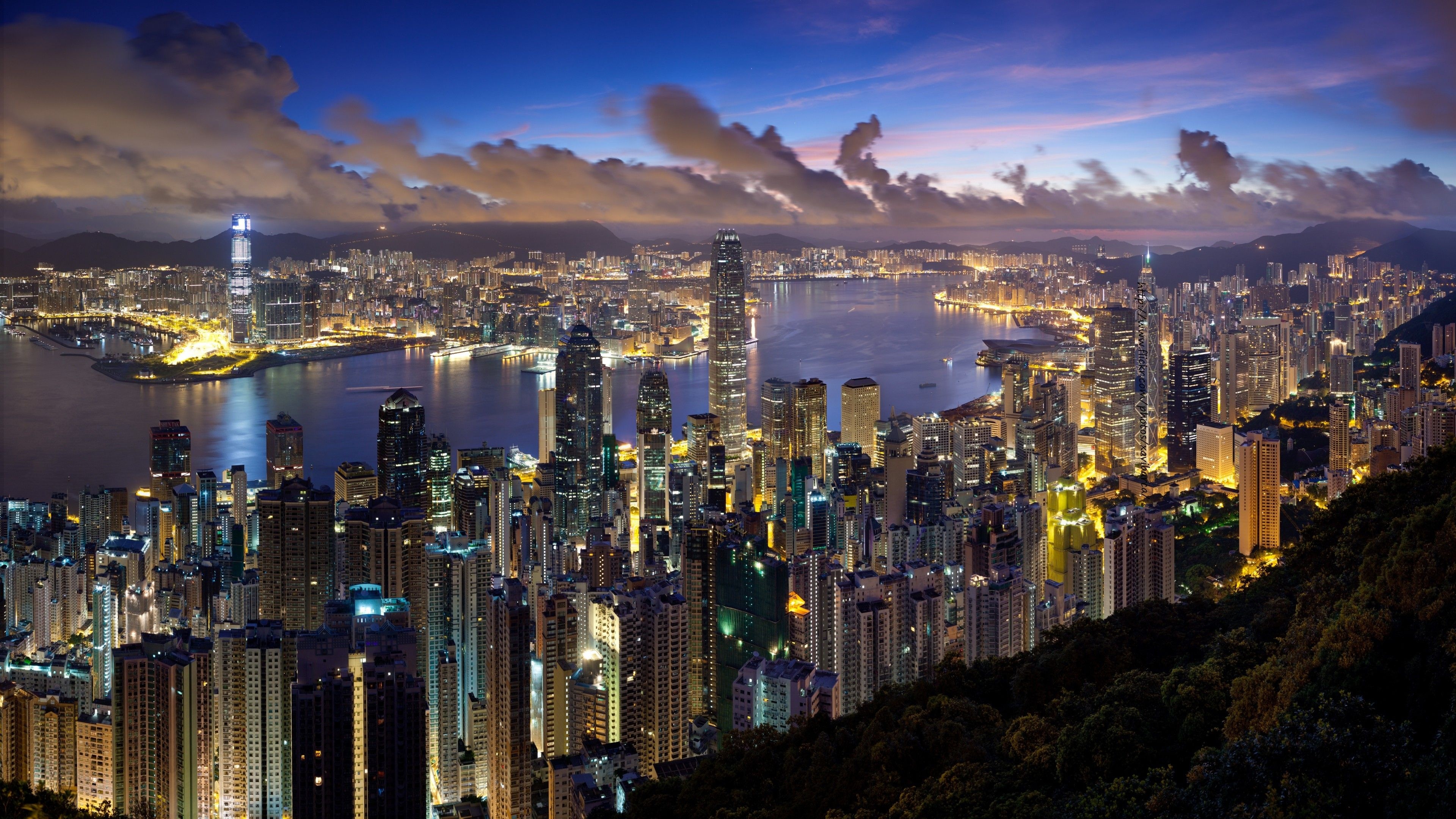 Hong Kong night city, Clouds lights, 4K Ultra HD, Cityscape, 3840x2160 4K Desktop