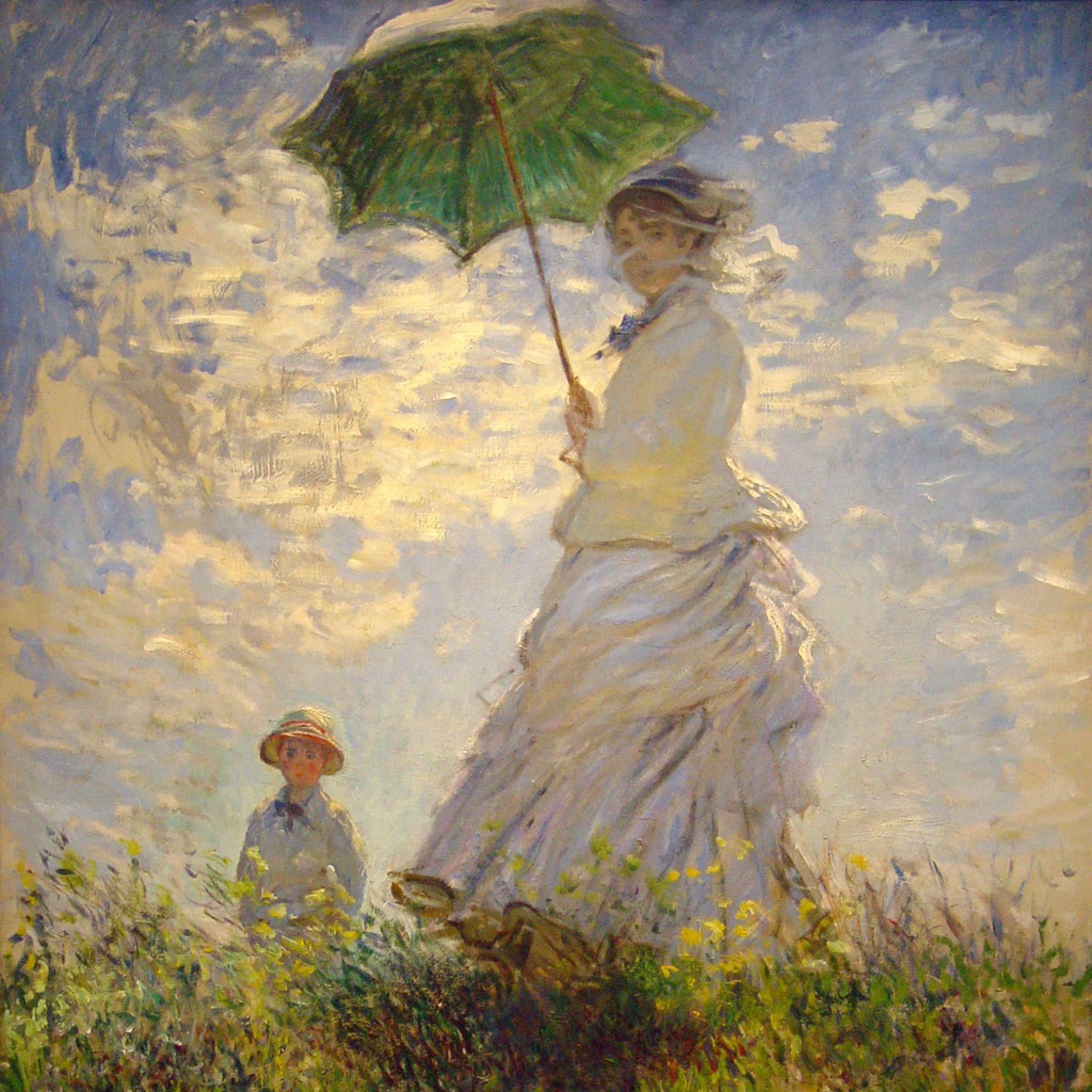 Camille Monet, Jean Monet, green parasol, HD Phone wallpaper