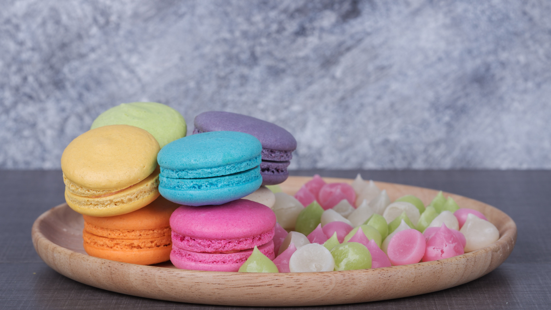 Download wallpaper colorful dessert, Pink cakes sweet, Sweet dessert bright, Macaroon French macaron, 1920x1080 Full HD Desktop