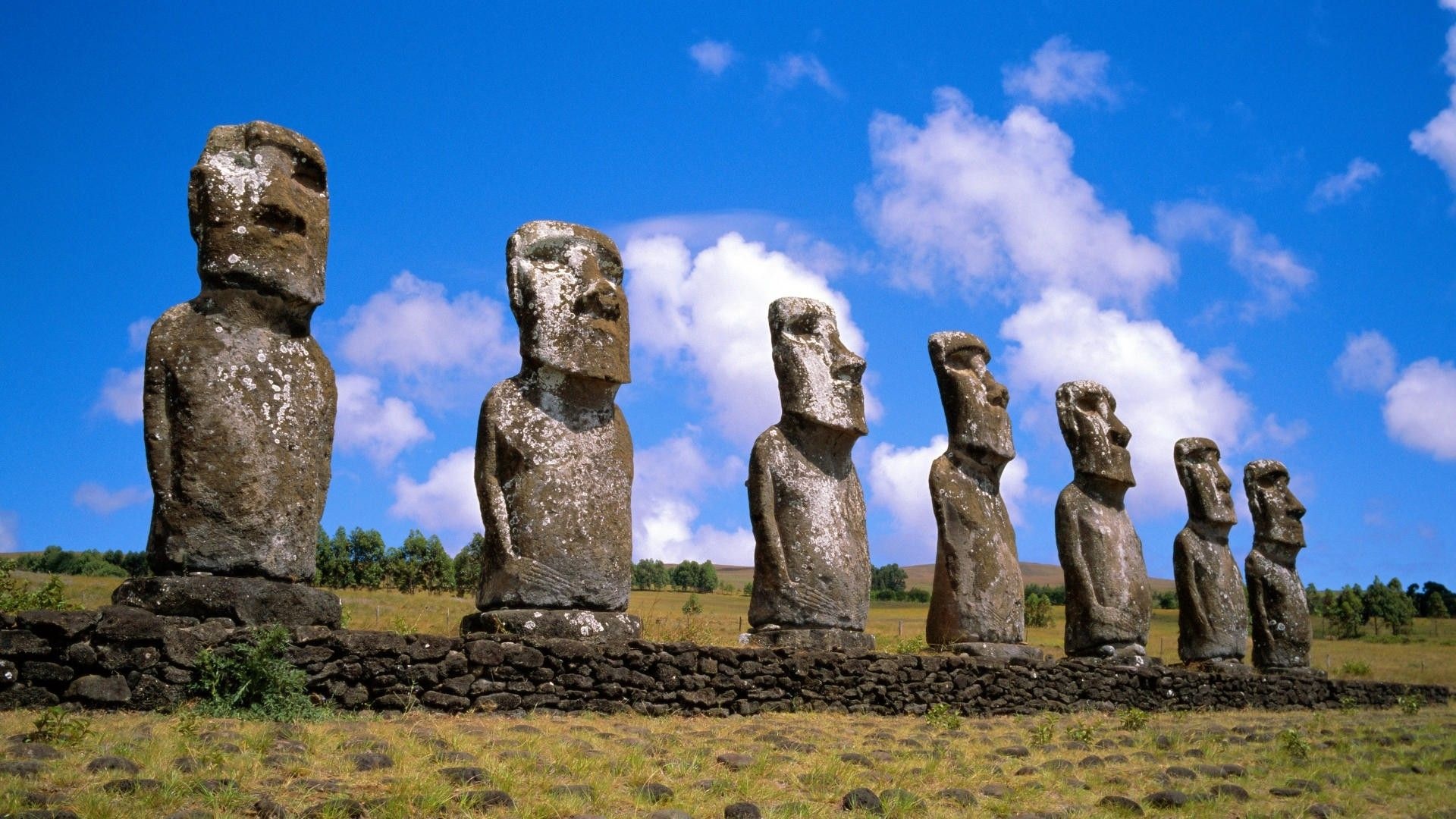 Iconic stone figures, Enigmatic Easter Island, Majestic sculptures, Cultural heritage, 1920x1080 Full HD Desktop