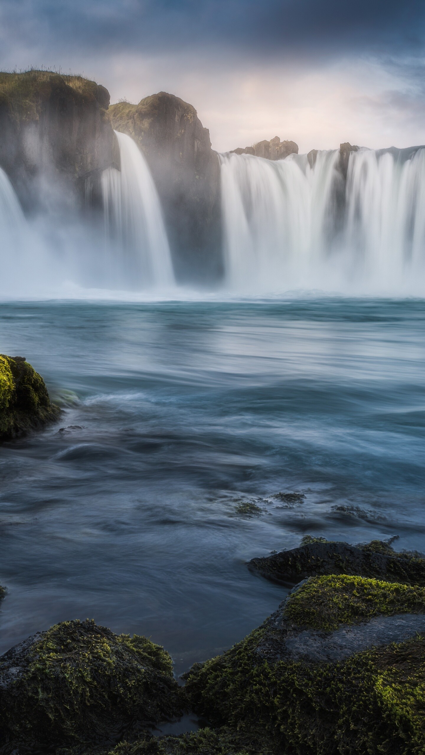 Godafoss waterfall, Iceland's beauty, Sunrise magic, Nature's wonder, 1440x2560 HD Phone