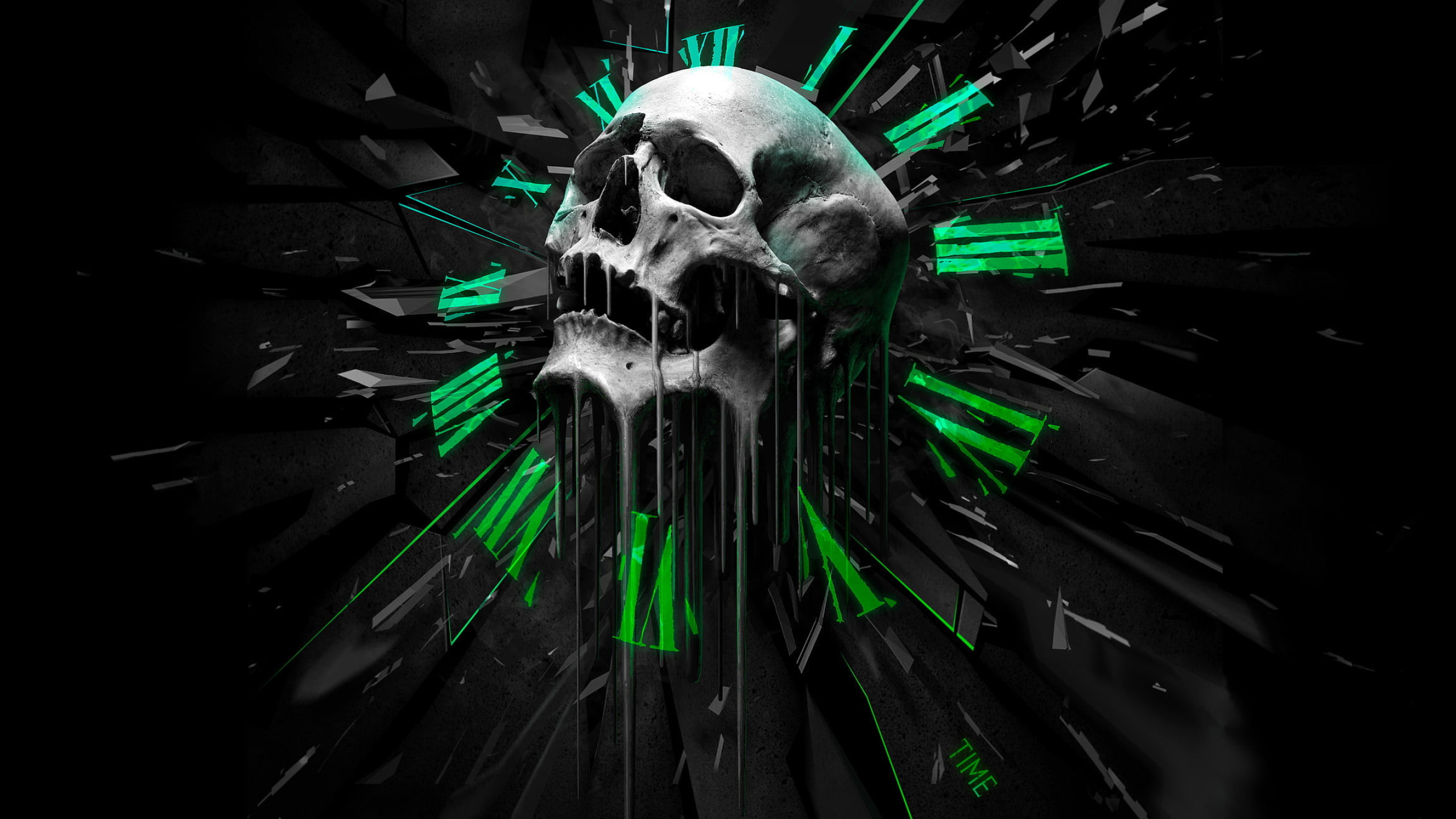 Abstract skull clocks, Dark aesthetics, Intriguing symbolism, Artistic expression, 2560x1440 HD Desktop