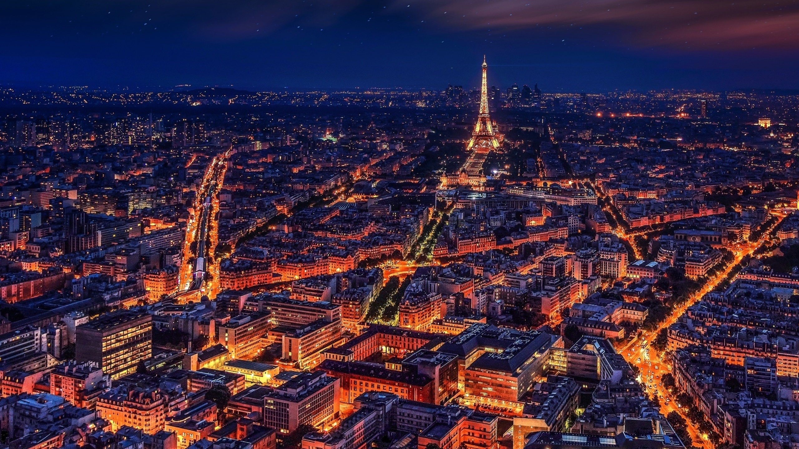 Paris at night, Eiffel Tower lights, HD wallpapers, Nighttime beauty, 2560x1440 HD Desktop