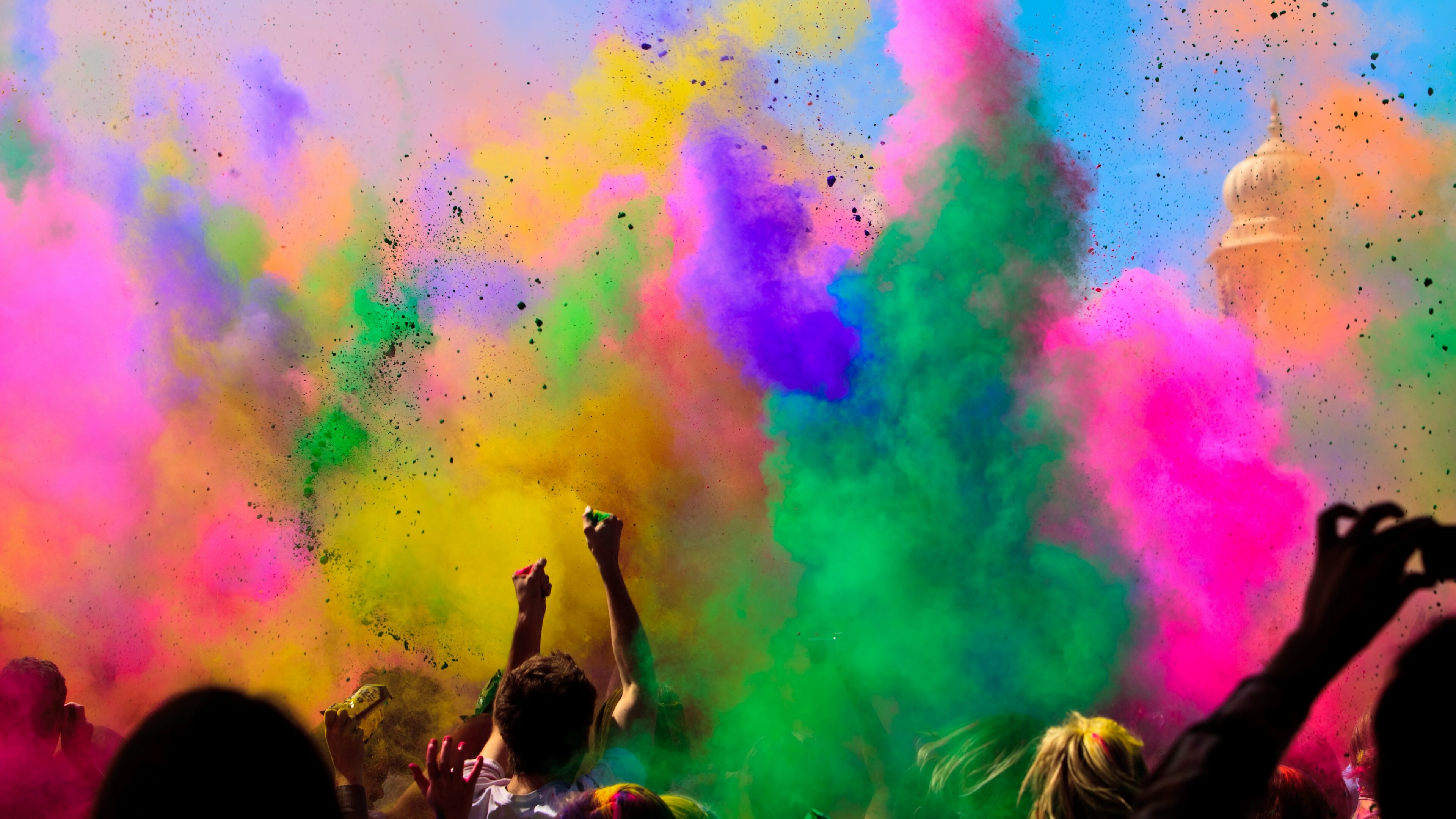 Holi's vibrant colors, Indian holiday richness, Joyful spring vibes, Colorful festivities, 3840x2160 4K Desktop