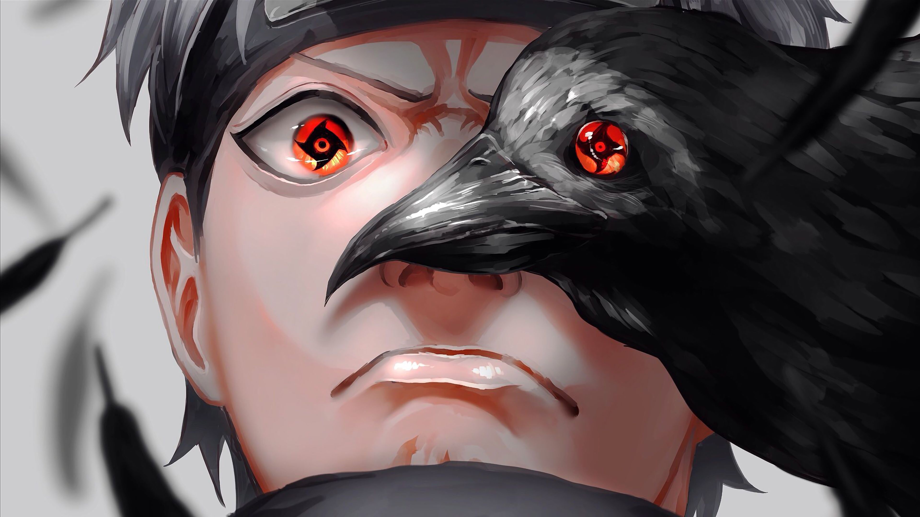Shisui Uchiha, crow with Sharingan, Mangekyo Sharingan, 4K Desktop wallpaper
