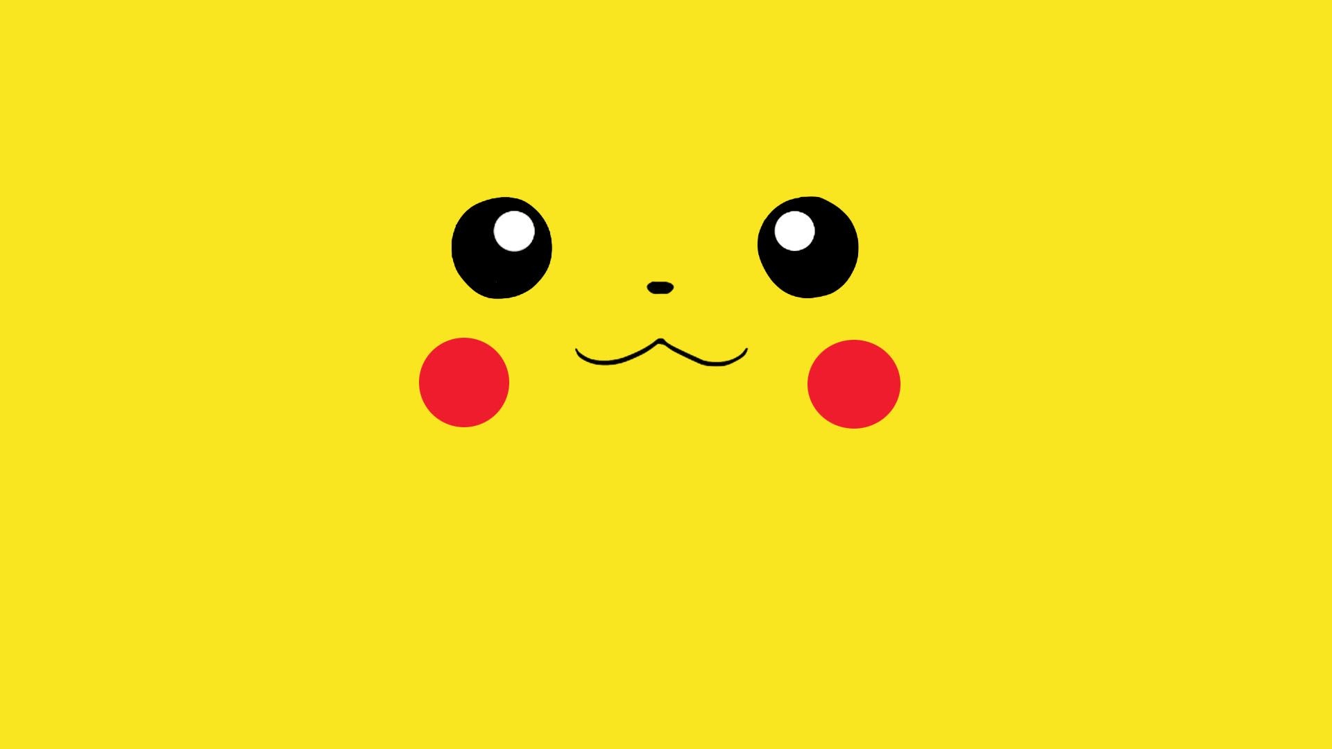 Pikachu face, red cheek circles, minimalist yellow graphic, Full HD Desktop wallpaper
