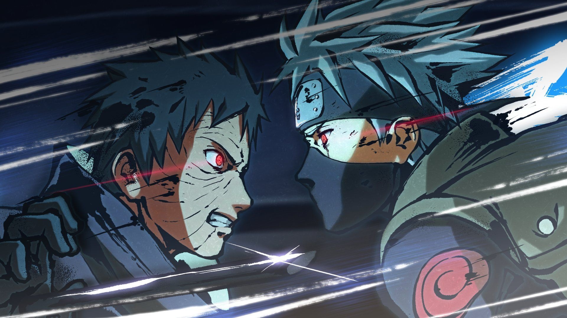 Obito Uchiha, Kakashi Hatake, Sharingan eye clash, Full HD Desktop wallpaper