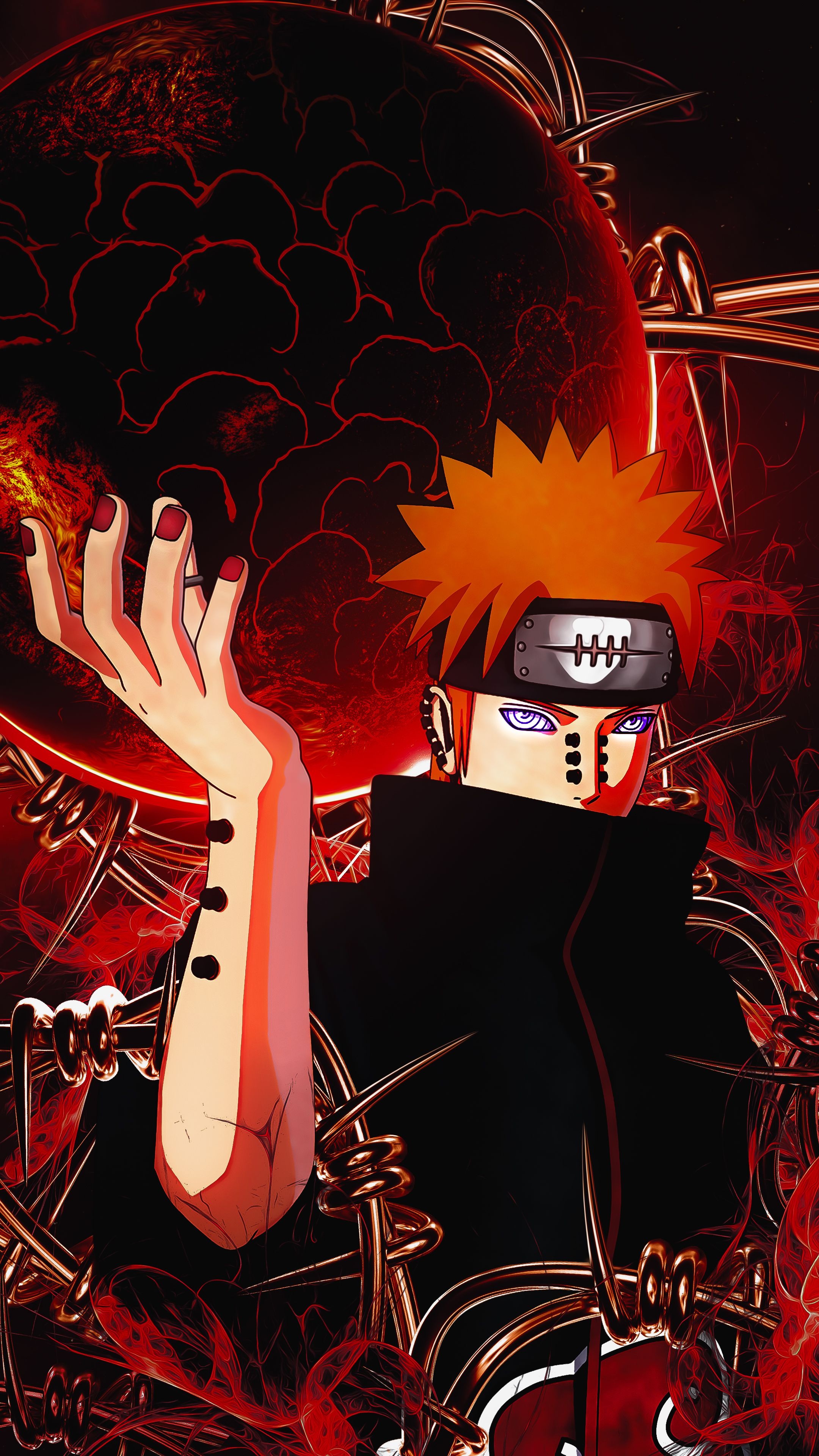 Deva Path Pain, Rinnegan, Chibaku Tensei sphere, 4K Phone wallpaper