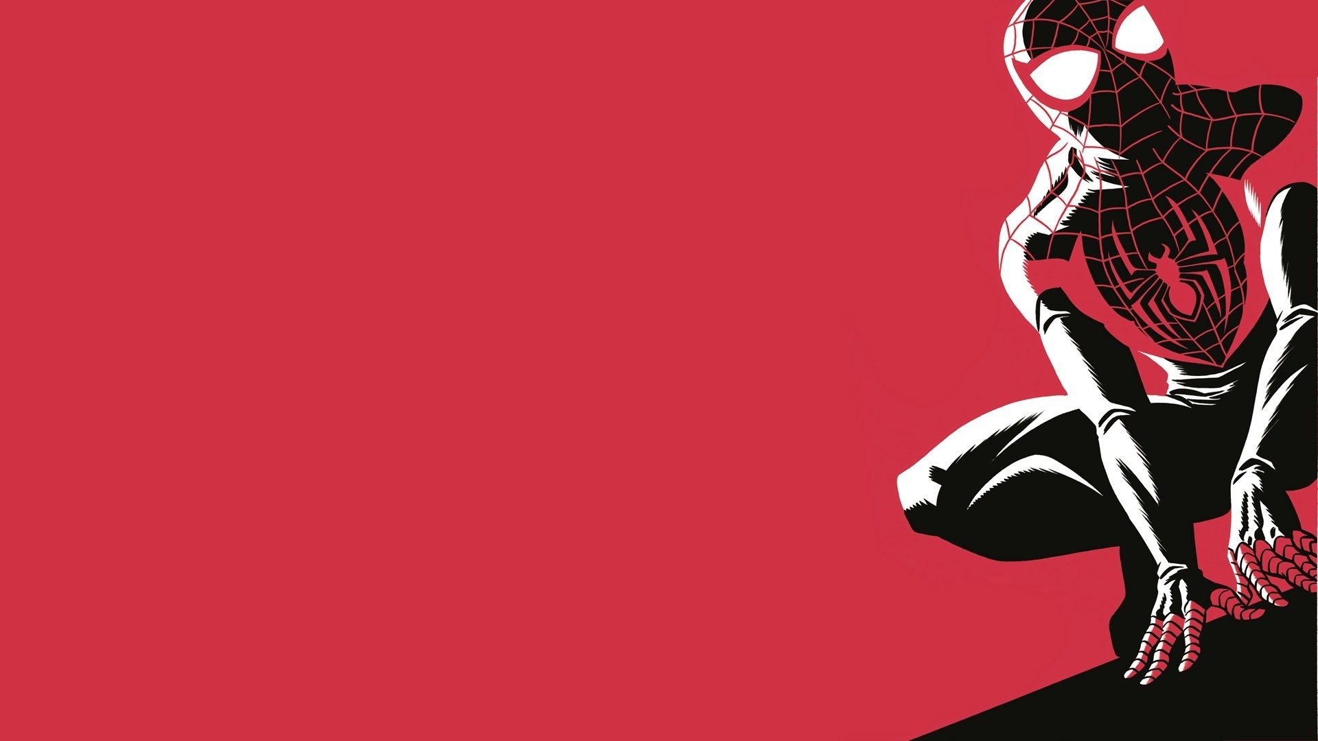 Miles Morales, crouching superhero pose, comic book ink illustration, Full HD Desktop wallpaper