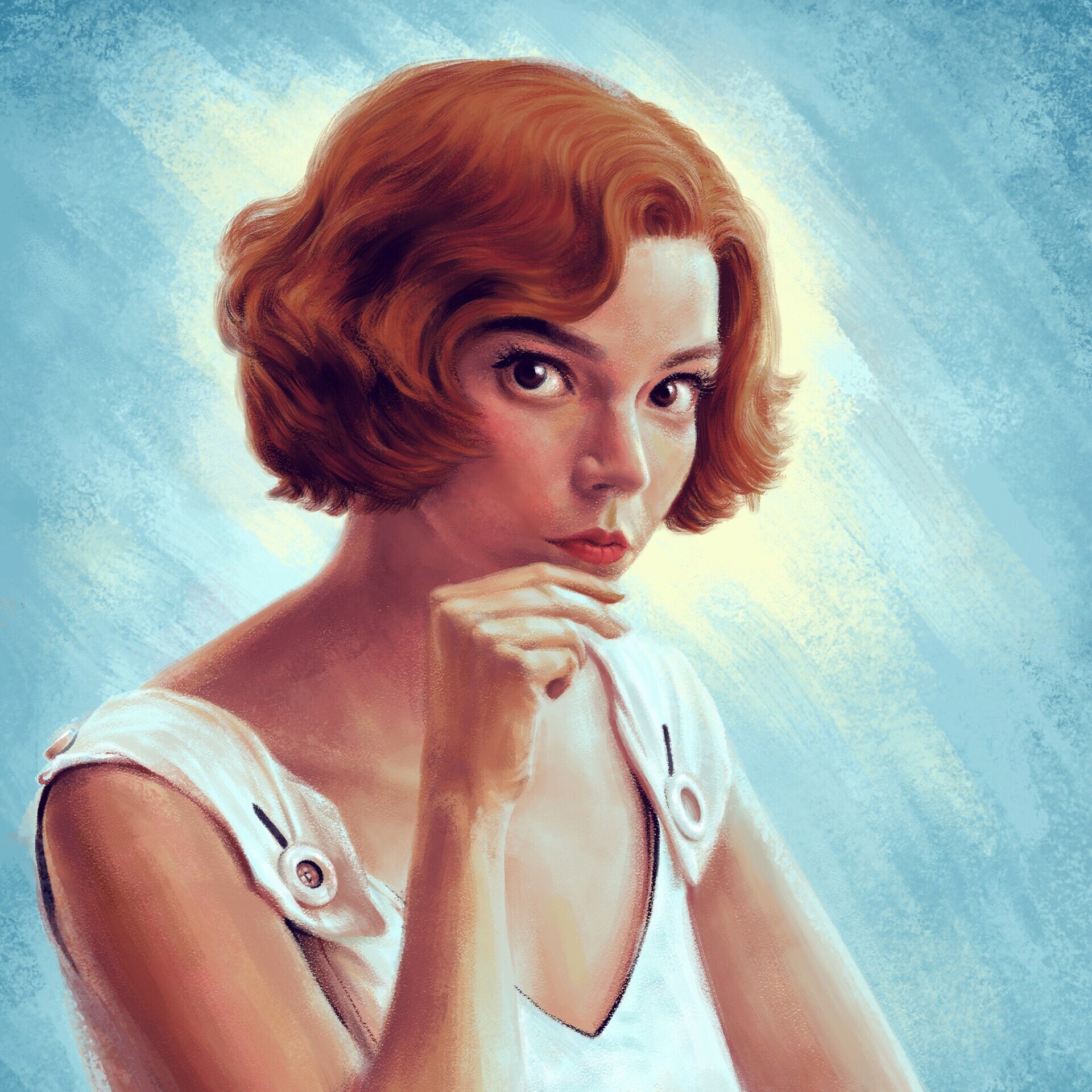 The Queen's Gambit wallpaper, Portrait of woman, Artistic representation, Redhead, 1920x1920 HD Phone