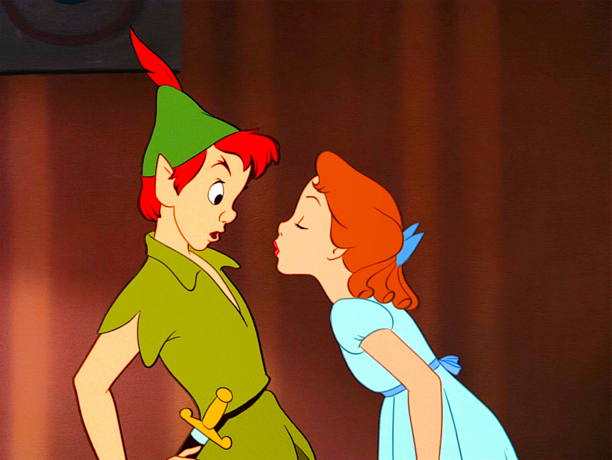 Peter Pan, Wendy Darling, Wendy attempting to kiss Peter, HD Desktop wallpaper