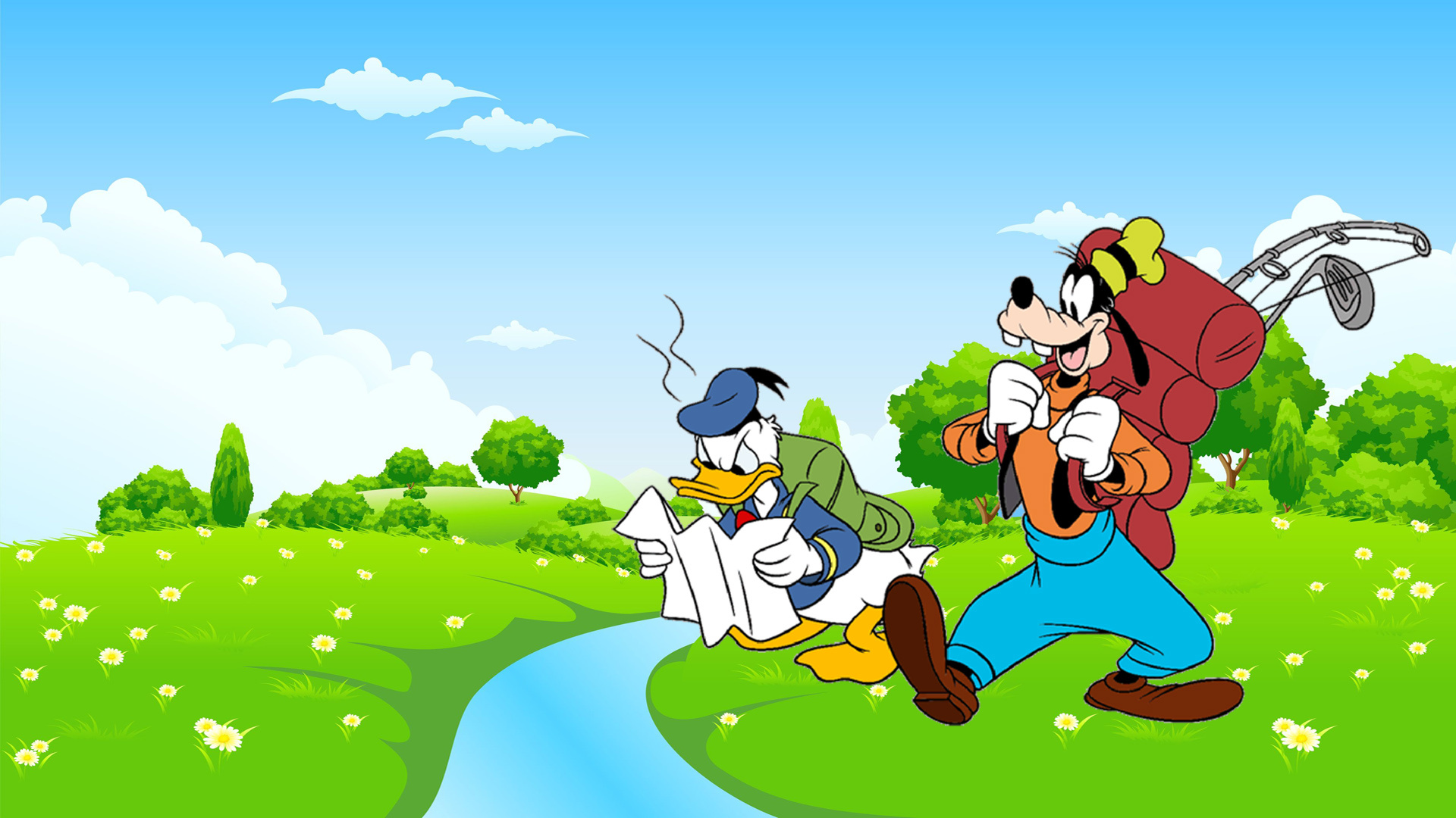 Donald Duck, Goofy, Nature picnic, Desktop wallpaper, 1920x1080 Full HD Desktop