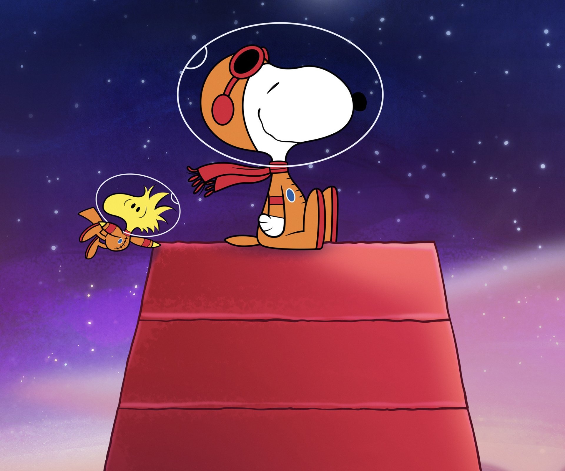 Astronaut Snoopy, Astronaut Woodstock, Snoopy's red doghouse, HD Desktop wallpaper