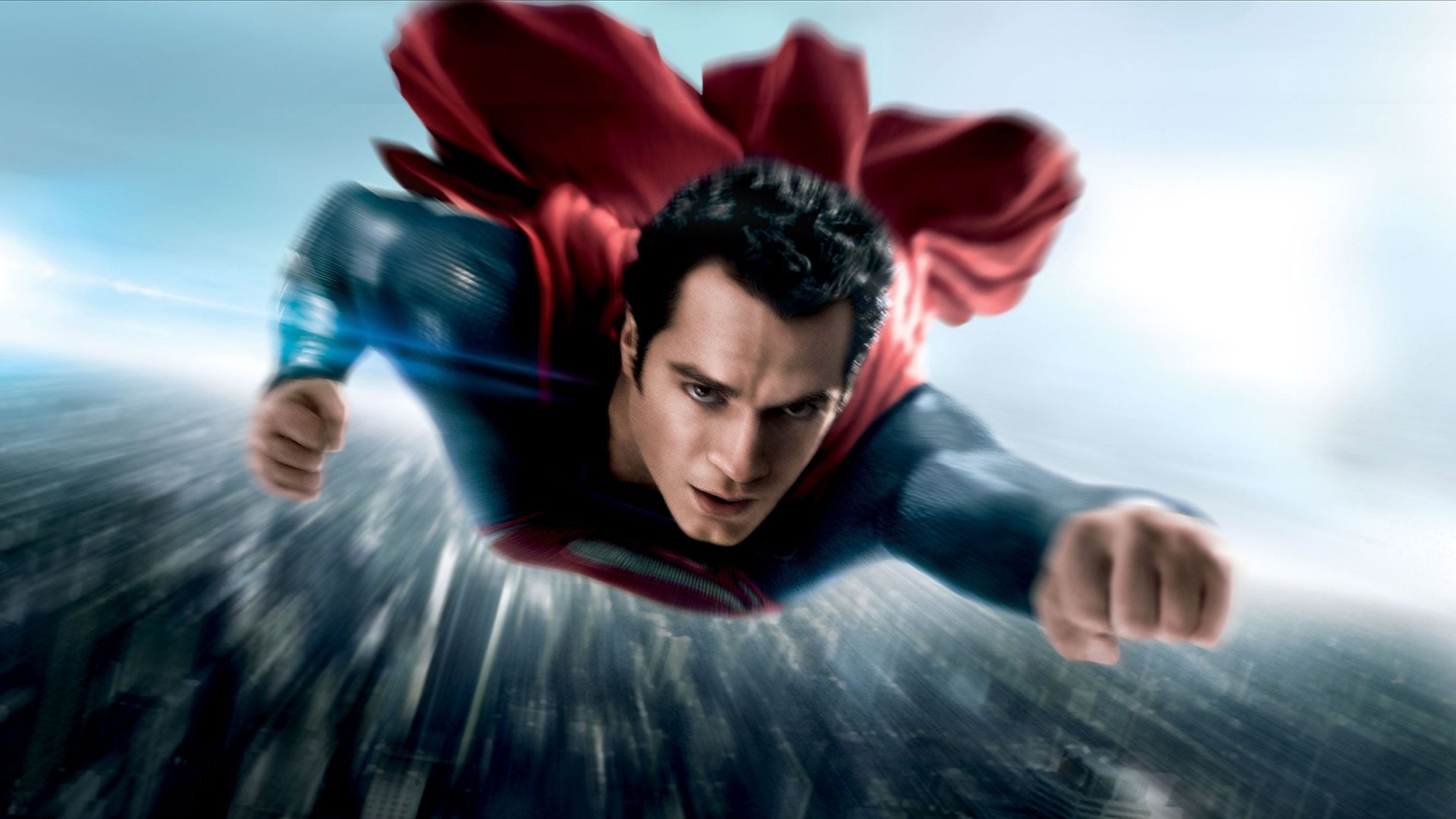 Henry Cavill as Superman, Man of Steel, Motion blurred city skyline, HD Desktop wallpaper