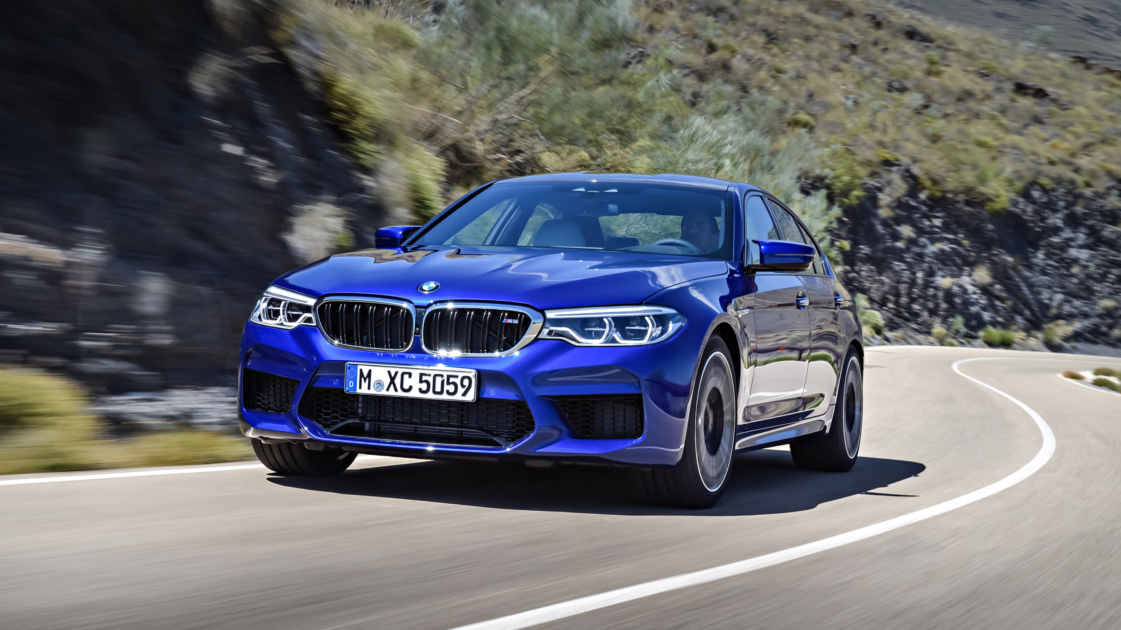 BMW M5 F90, M XC 5059, curved mountain road, 4K Desktop wallpaper
