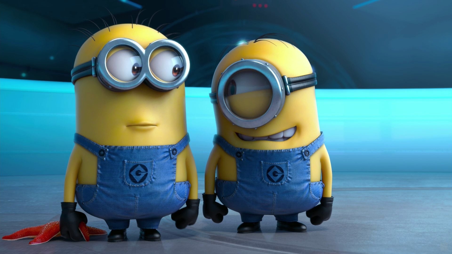 Despicable Me Minions, one-eyed Minion, red starfish, Full HD Desktop wallpaper