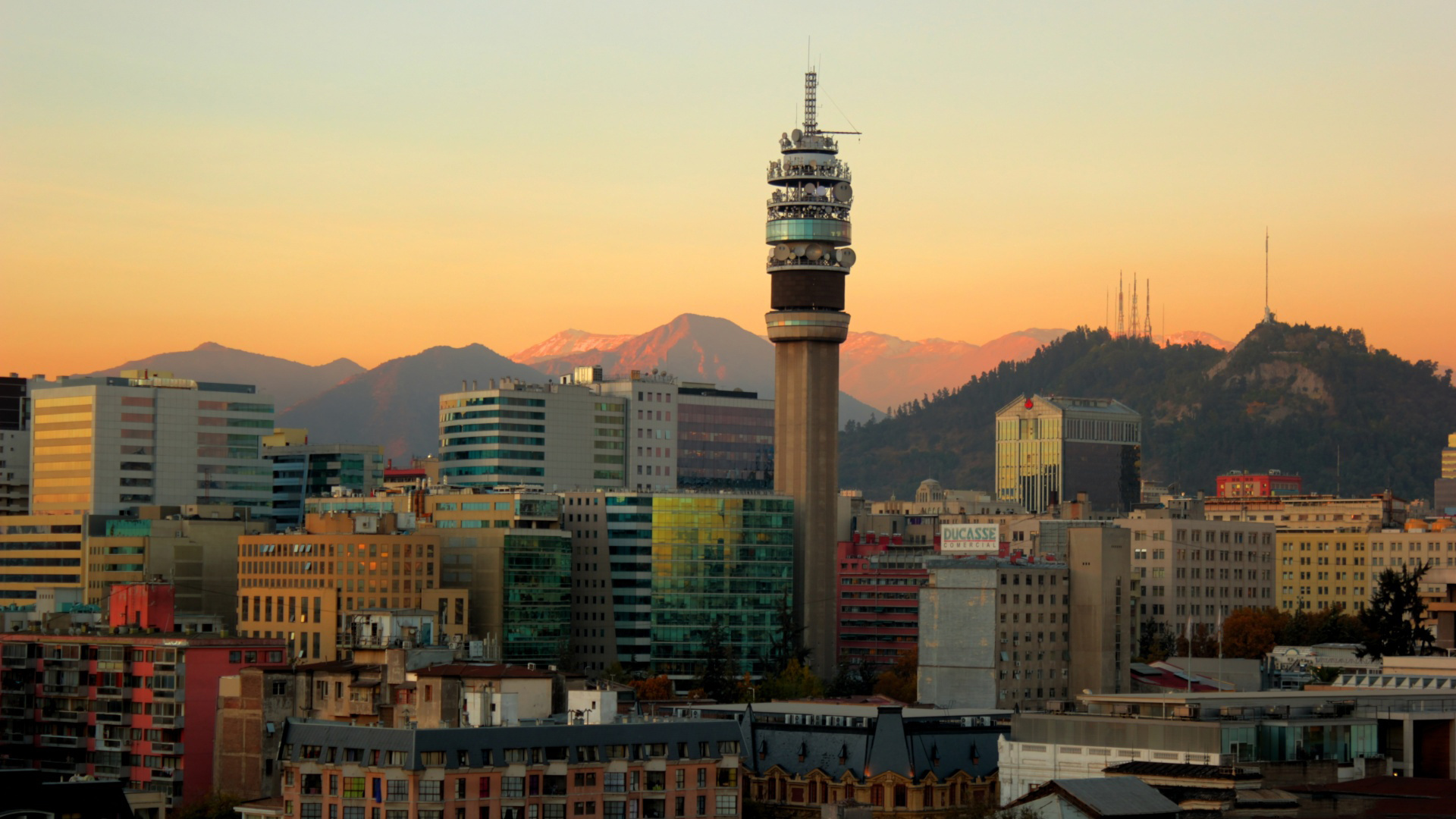 Evening in Chile, Downtown Santiago, Entel Tower, Cityscape beauty, 1920x1080 Full HD Desktop