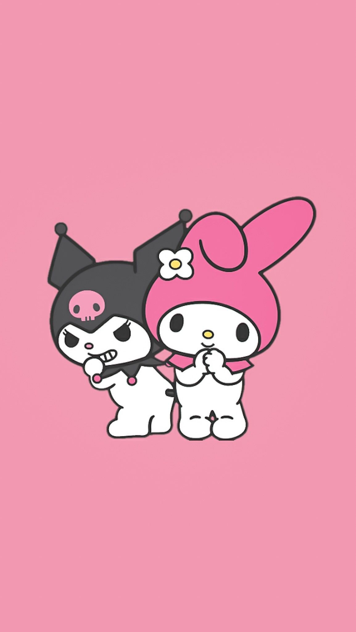 Kuromi, My Melody, solid pink background, HD Phone wallpaper