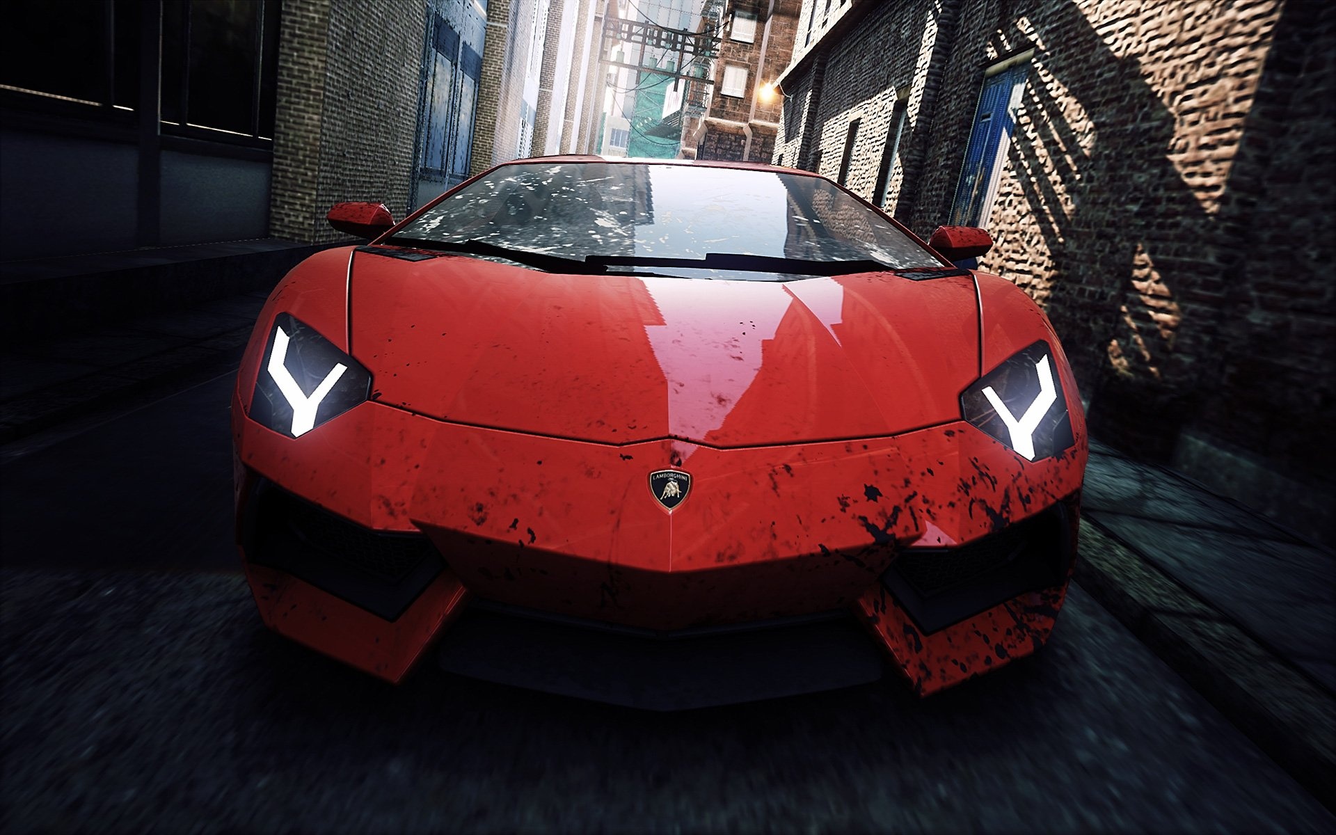 Lamborghini Aventador LP 700-4, Need for Speed Most Wanted, brick urban alley, HD Desktop wallpaper