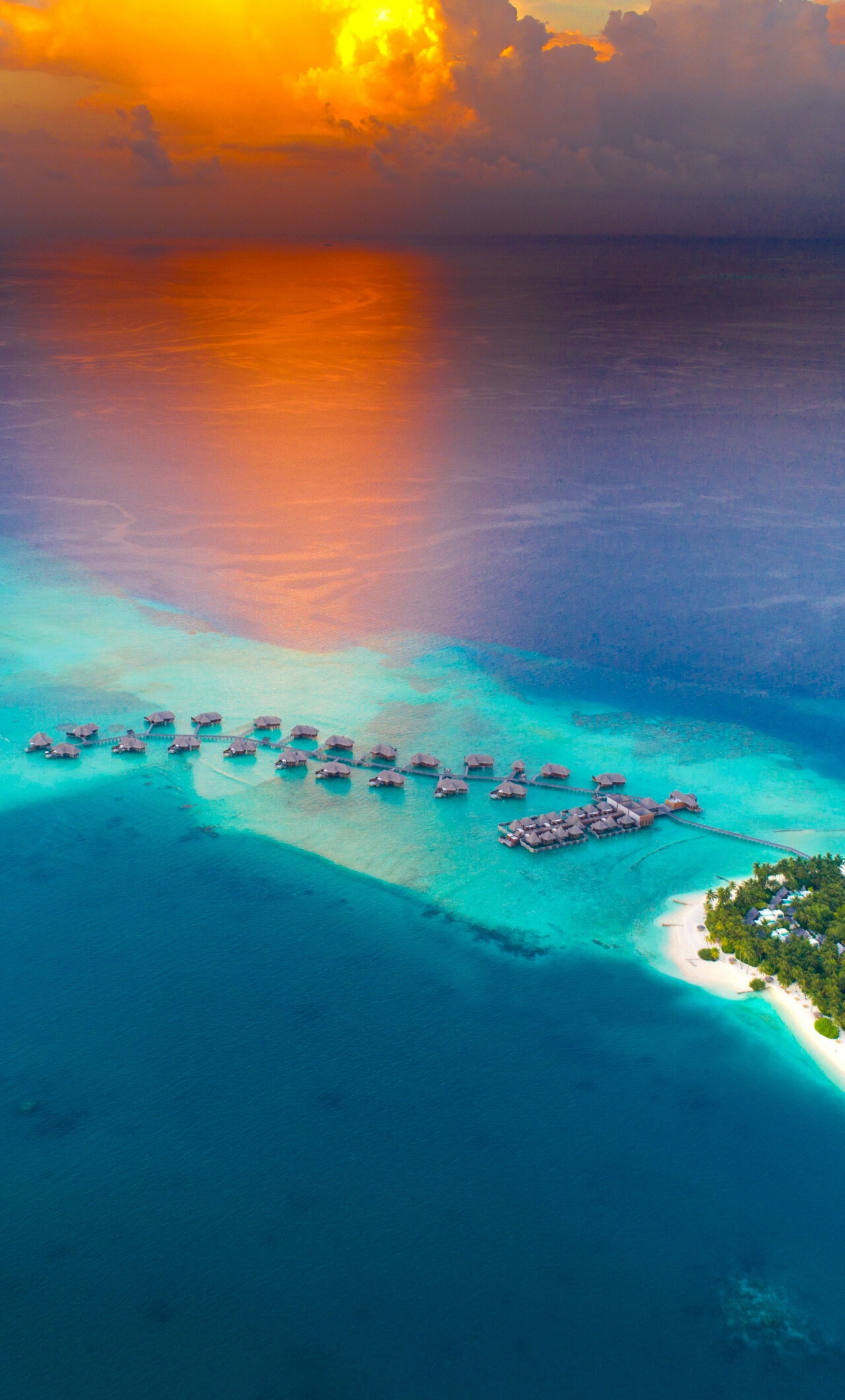 Sunset aerial view, Tropical island resort, iPhone wallpaper, Stunning background, 1280x2120 HD Phone