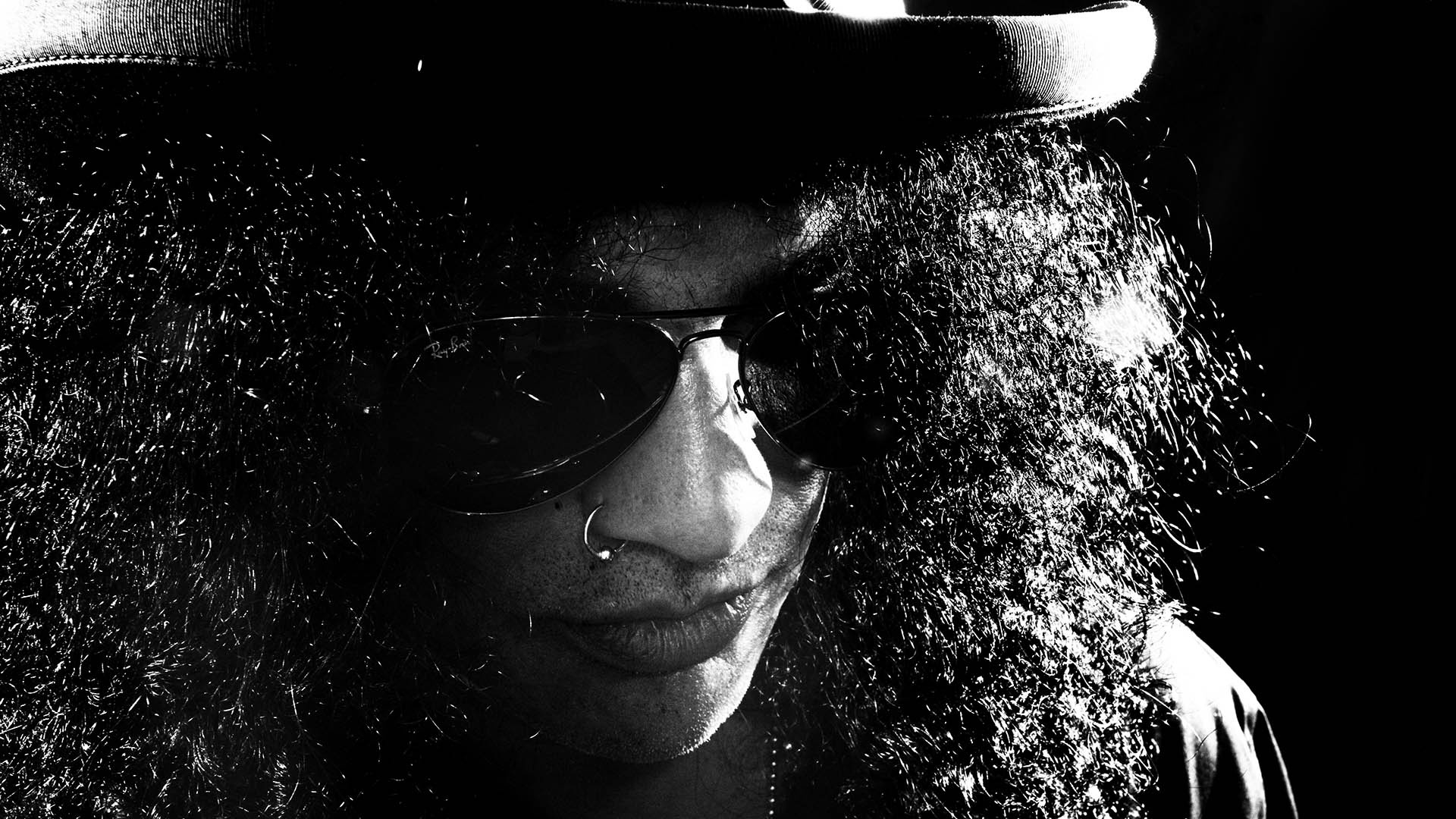 Slash, Black and white photo, Early career, Rock photography, 1920x1080 Full HD Desktop