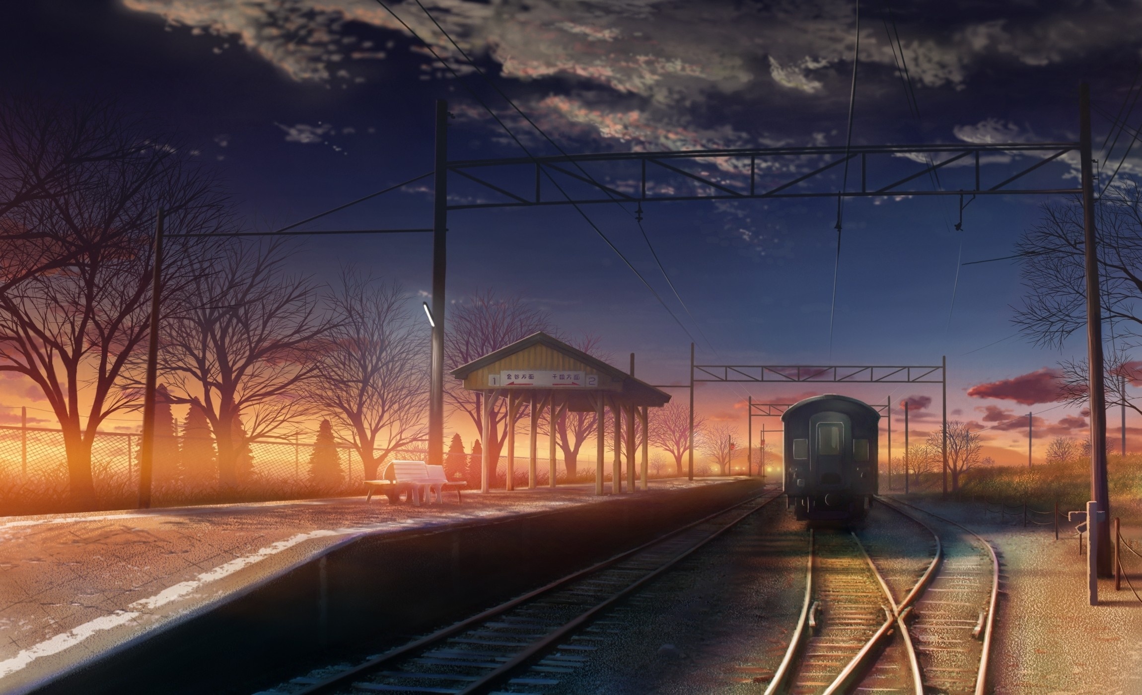 5 Centimeters per Second, Iwafune Station platform, Sunset railroad tracks, HD Desktop wallpaper