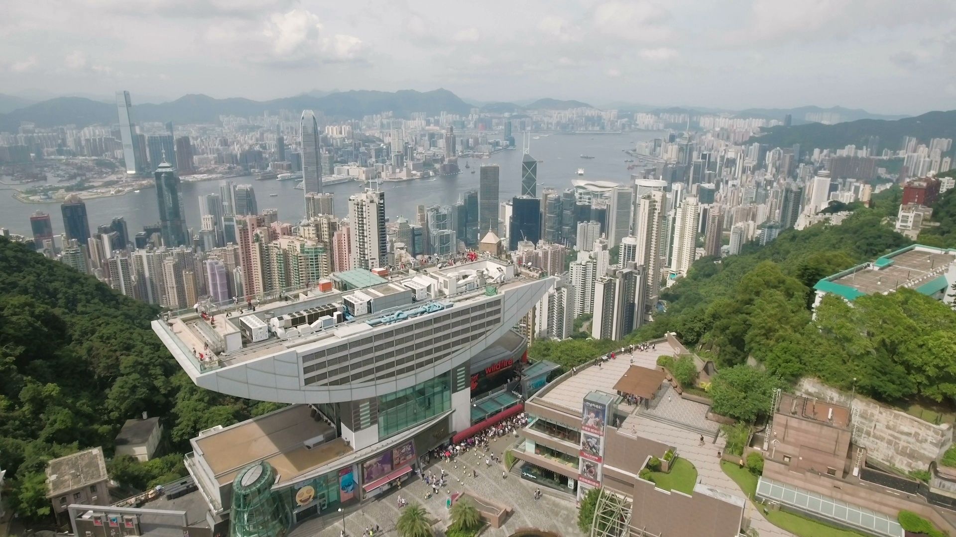 Victoria Peak skyline, Aerial drone footage, 1920x1080 Full HD Desktop