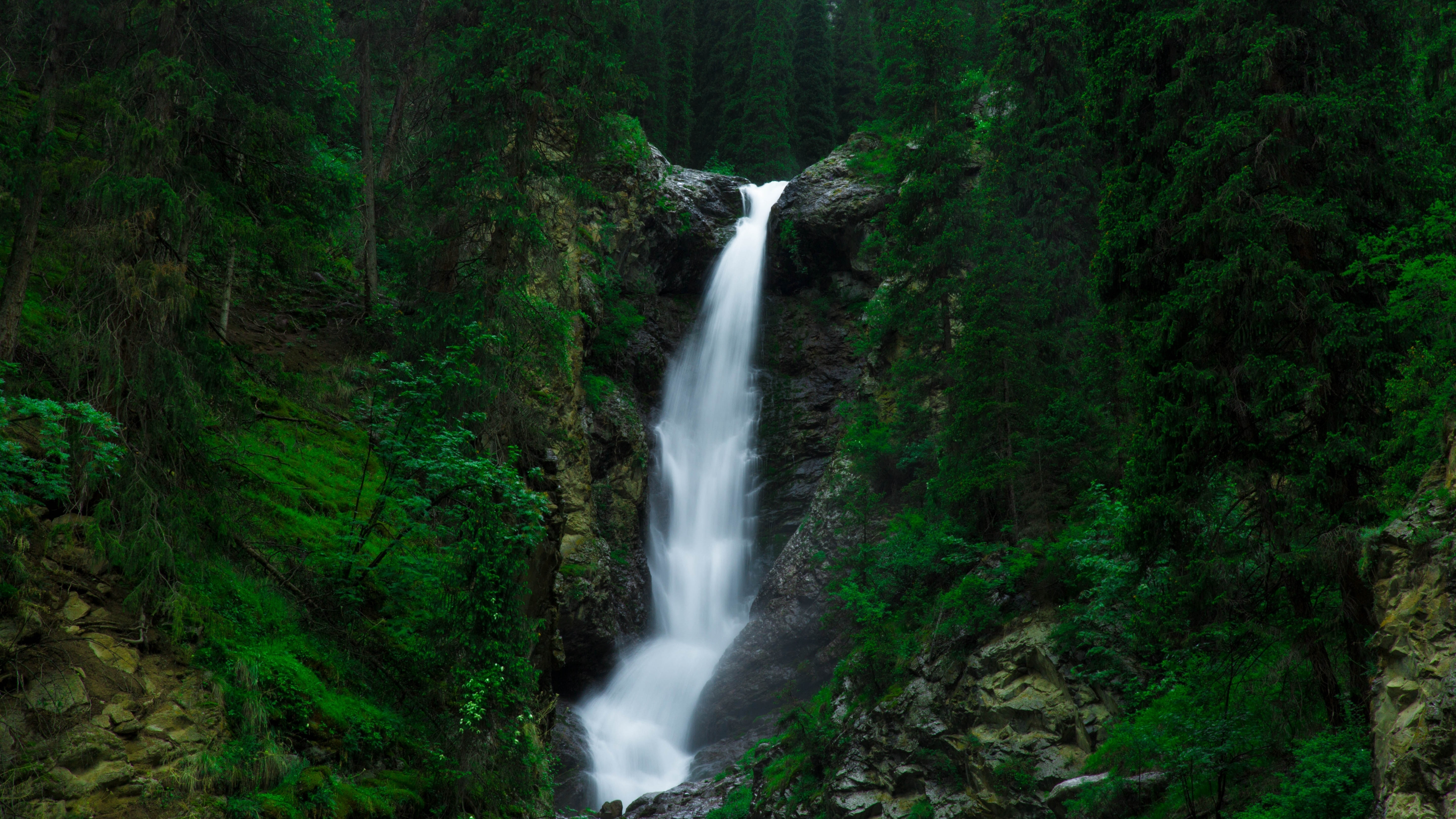 Green Forest, Waterfall, Nature, 4K wallpaper, 3840x2160 4K Desktop