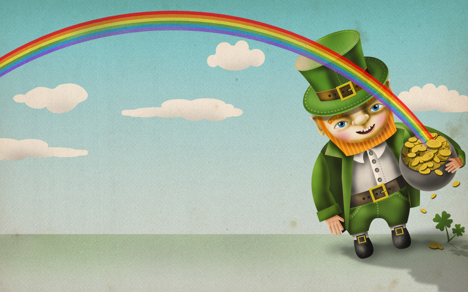 Leprechaun mischief, Luck of the Irish, Pot of gold, Shamrock, 1920x1200 HD Desktop