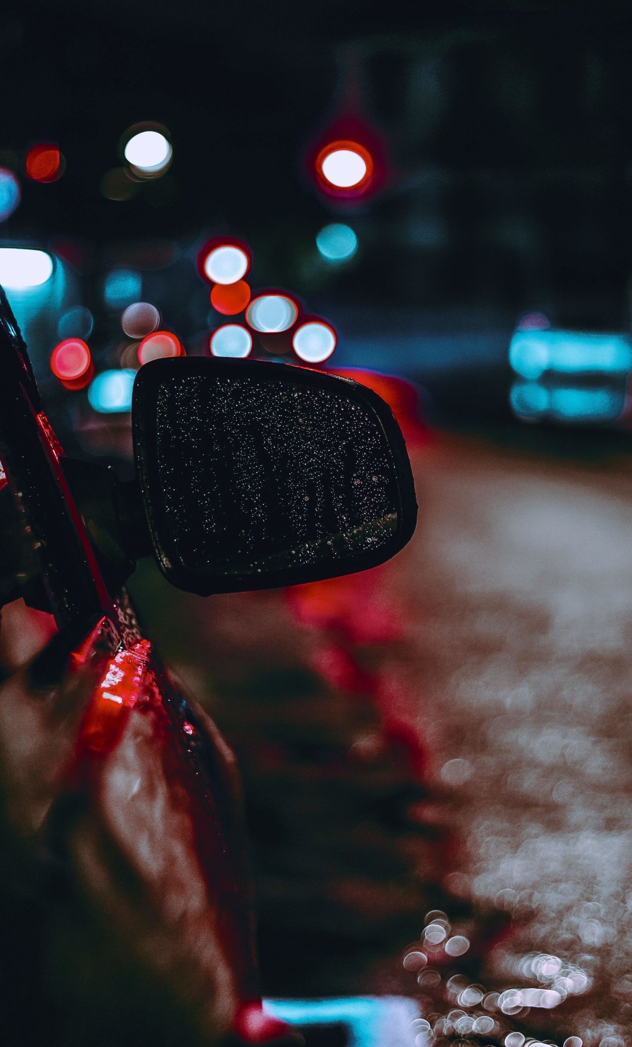 Cars side mirror night, Bokeh effect, Automotive photography, Street scene, 1280x2120 HD Phone