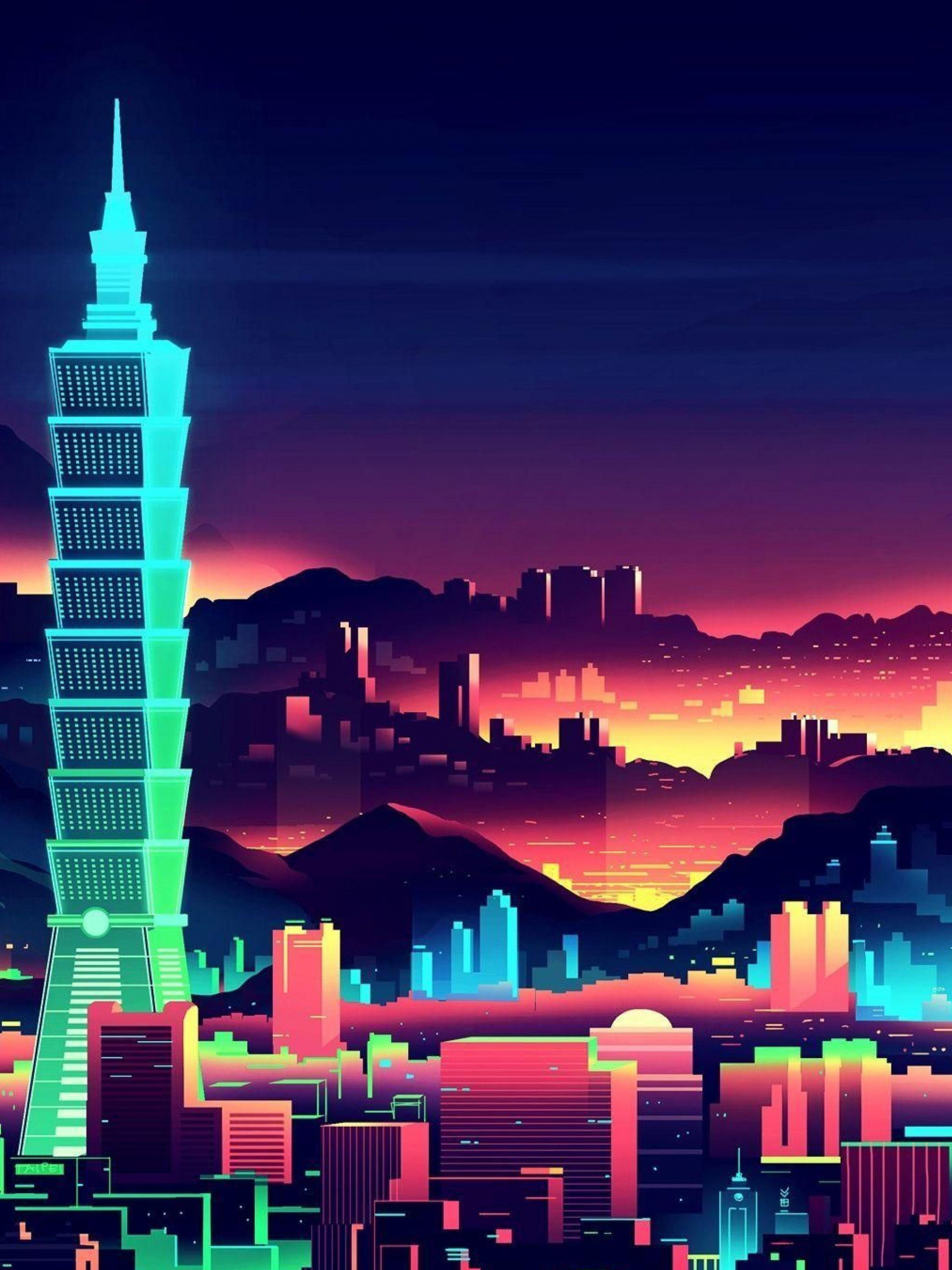 Taipei, Taiwan, 80s retro wallpaper, Aesthetic wallpaper, 2050x2740 HD Phone
