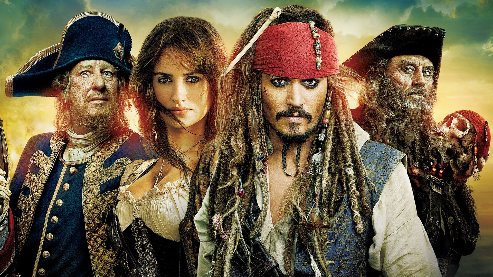 Geoffrey Rush, Angelica Teach, Blackbeard, Jack Sparrow, 1920x1080 Full HD Desktop