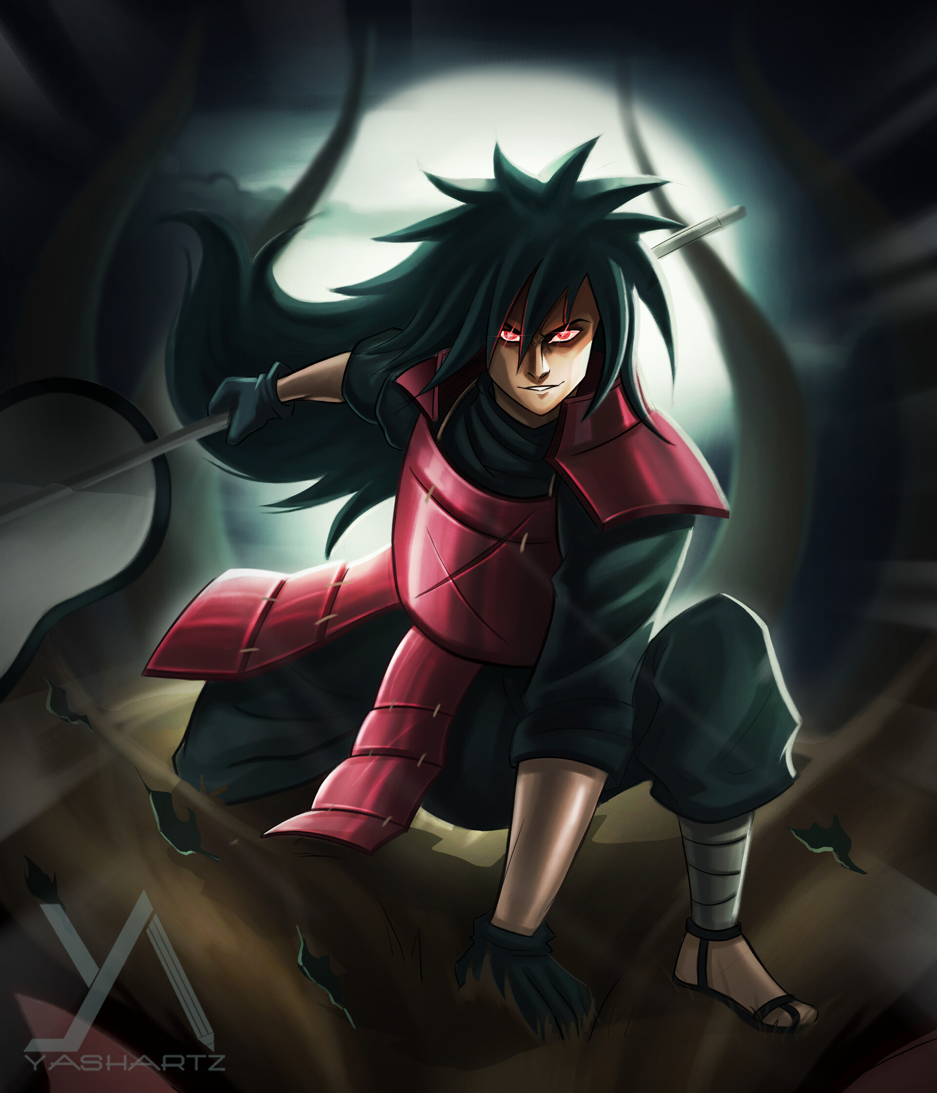 Madara Uchiha, Gunbai war fan, YASHARTZ text, HD Phone wallpaper