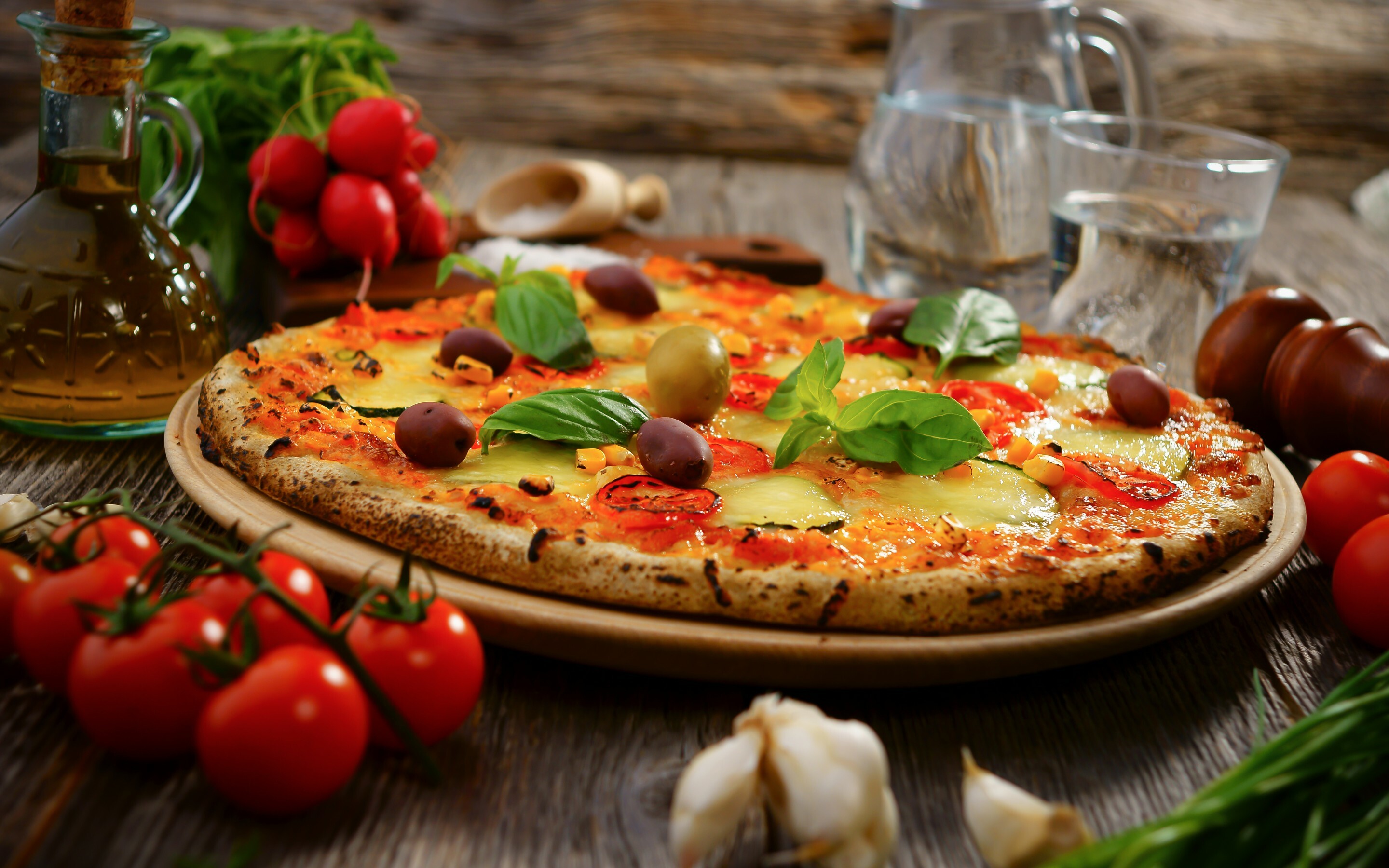 Pizza perfection, Savory delight, Crispy crust, Melting cheese, 2880x1800 HD Desktop