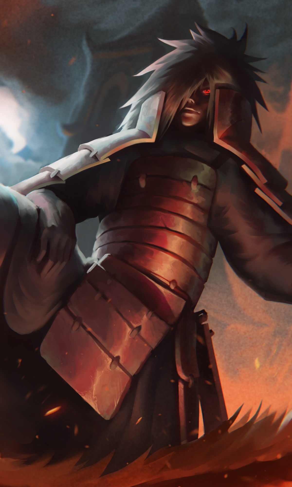 Madara Uchiha, Red samurai armor, Glowing Sharingan, HD Phone wallpaper