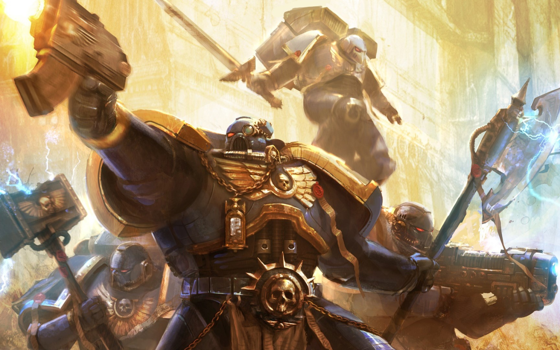 Warhammer 40k Ultramarines squad, Jump pack Assault Marine, Thunder hammer and Power axe, HD Desktop wallpaper