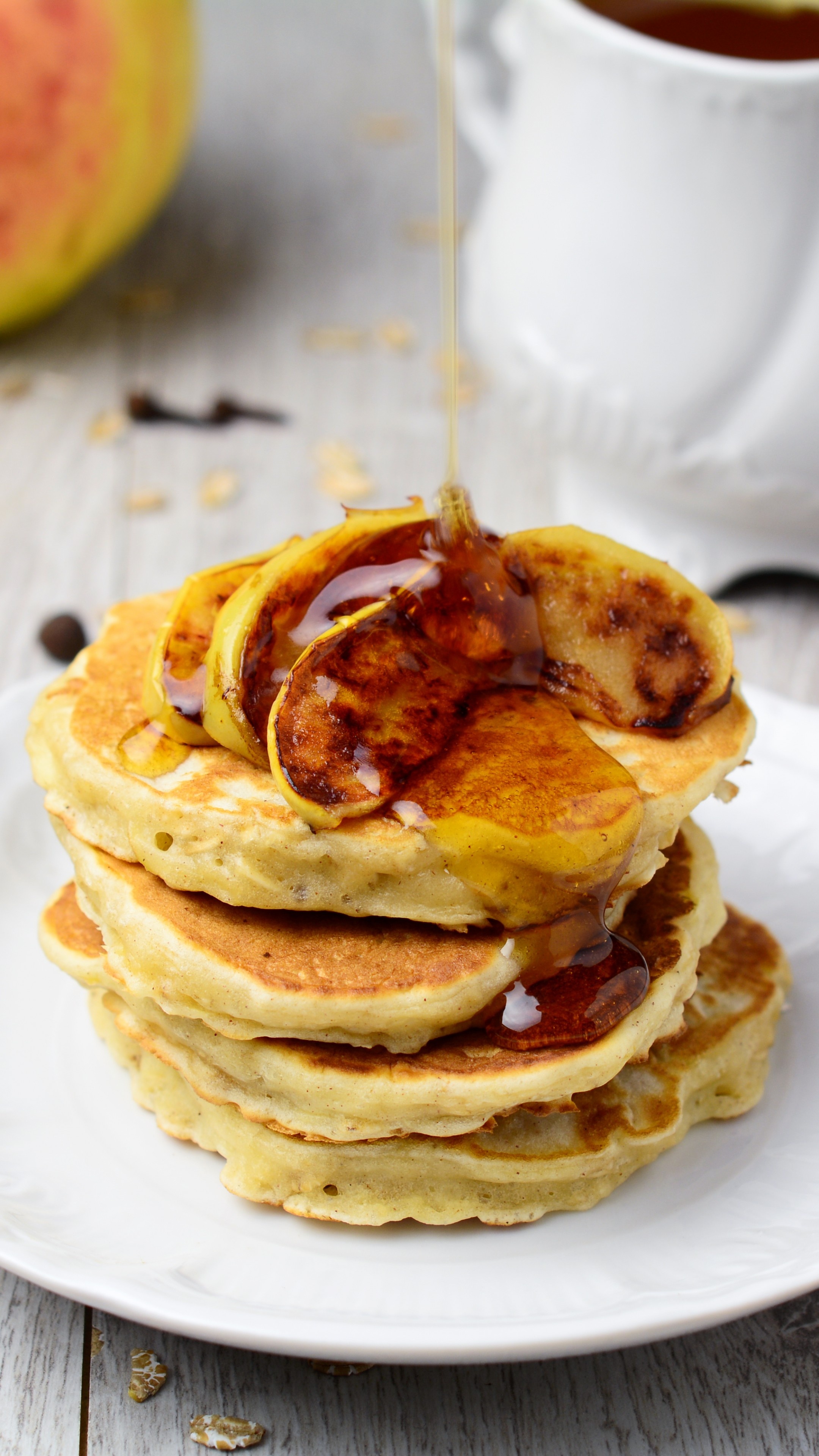 Oatmeal pancakes, Cereal and honey, Healthy breakfast, Wholesome food, 2160x3840 4K Phone