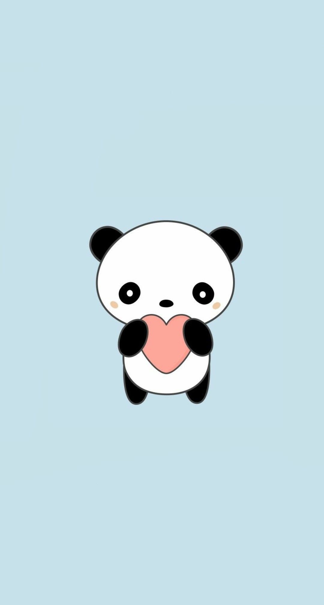 Chibi panda illustration, Pink heart shape, Pastel blue backdrop, HD Phone wallpaper